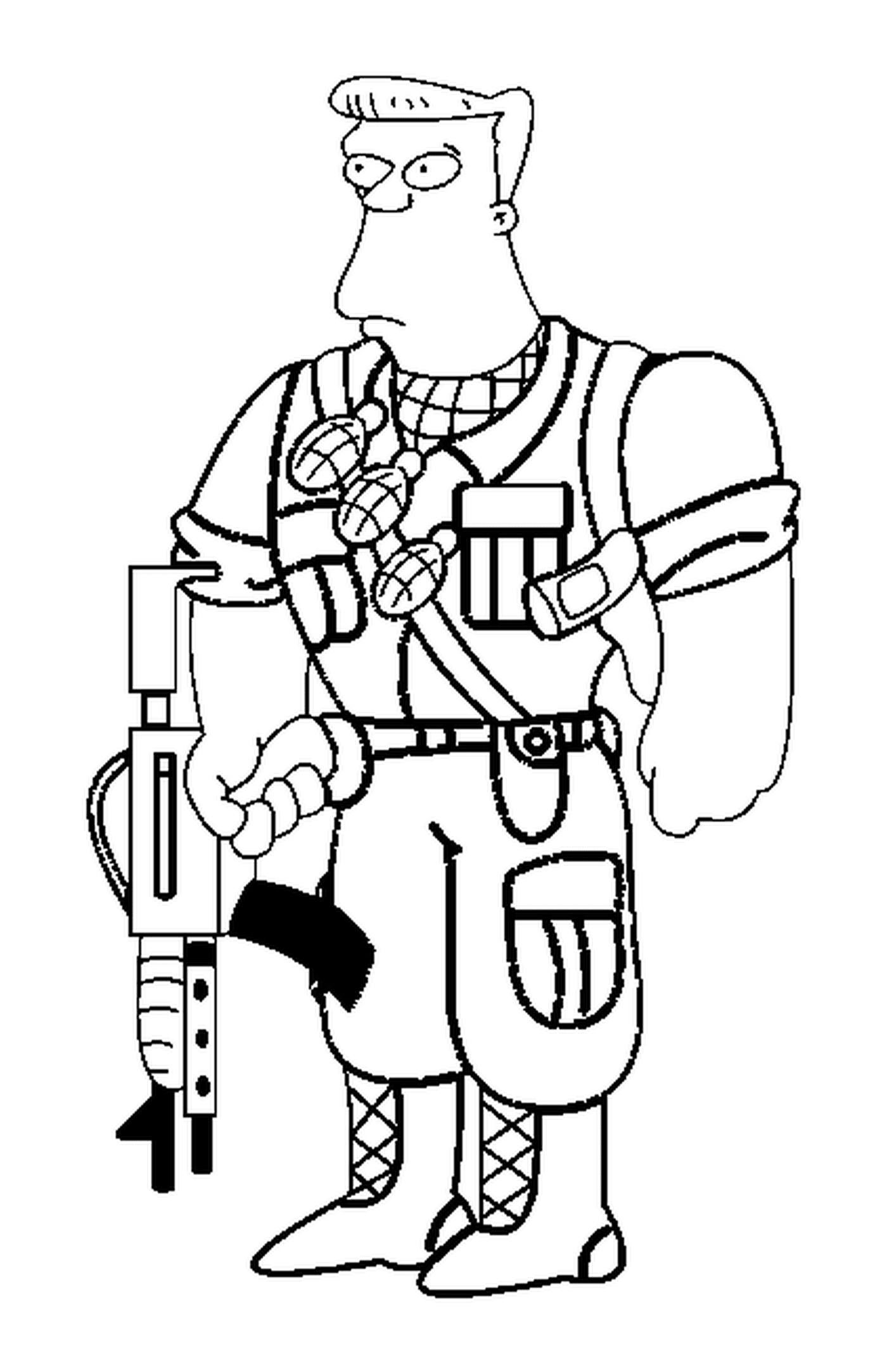 coloriage dessin simpson Mc Bain en militaire arme
