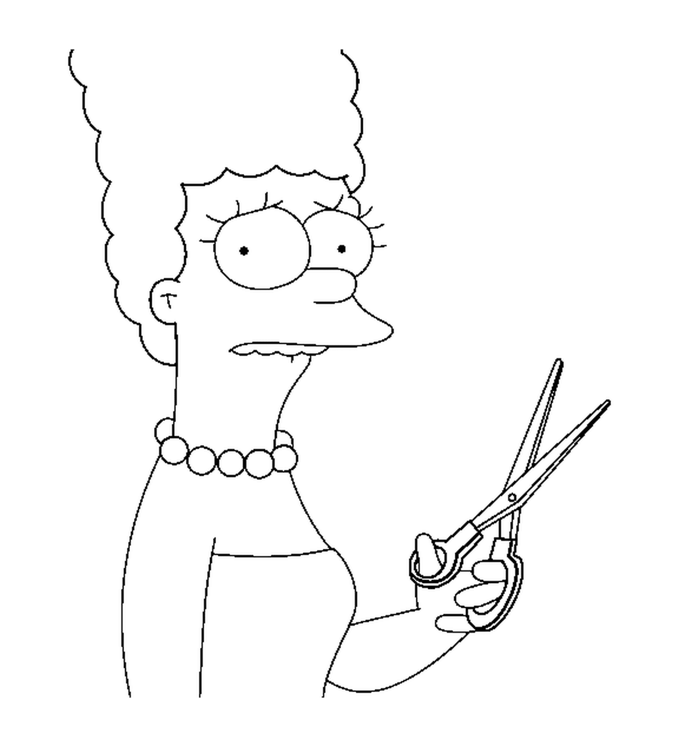 coloriage Marge avec des ciseaux