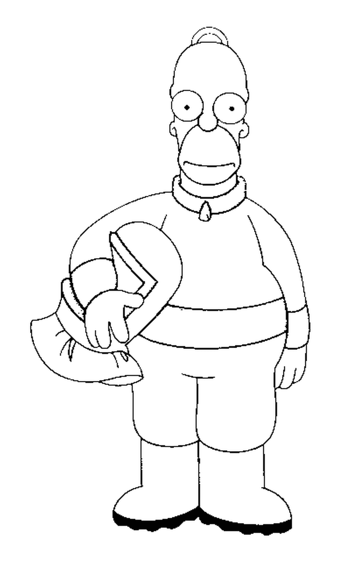 coloriage Homer avec sa tenue de travailleur