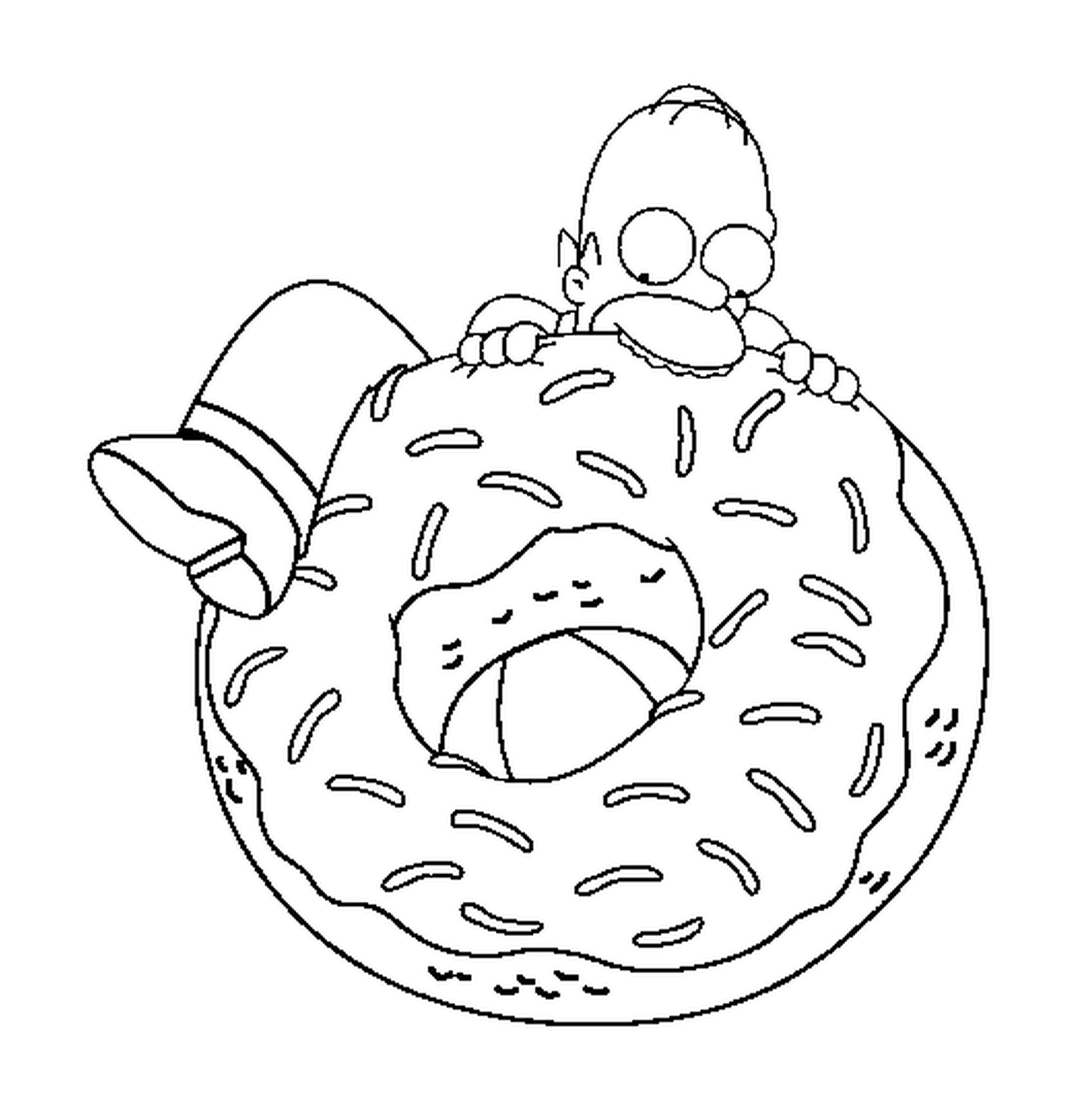 coloriage Homer essaie de manger un enorme donuts