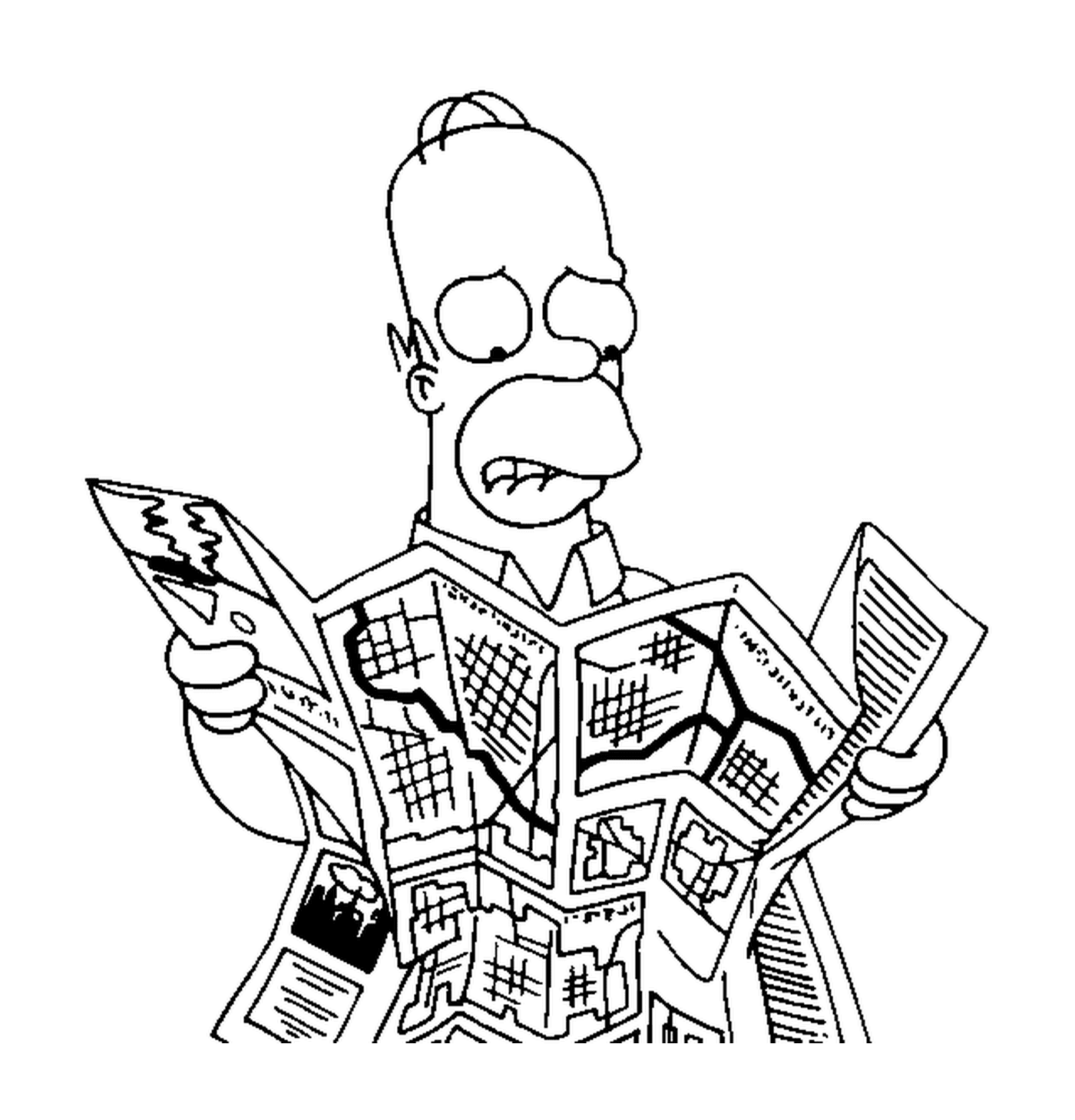 coloriage Homer Simpson avec une carte de la ville4