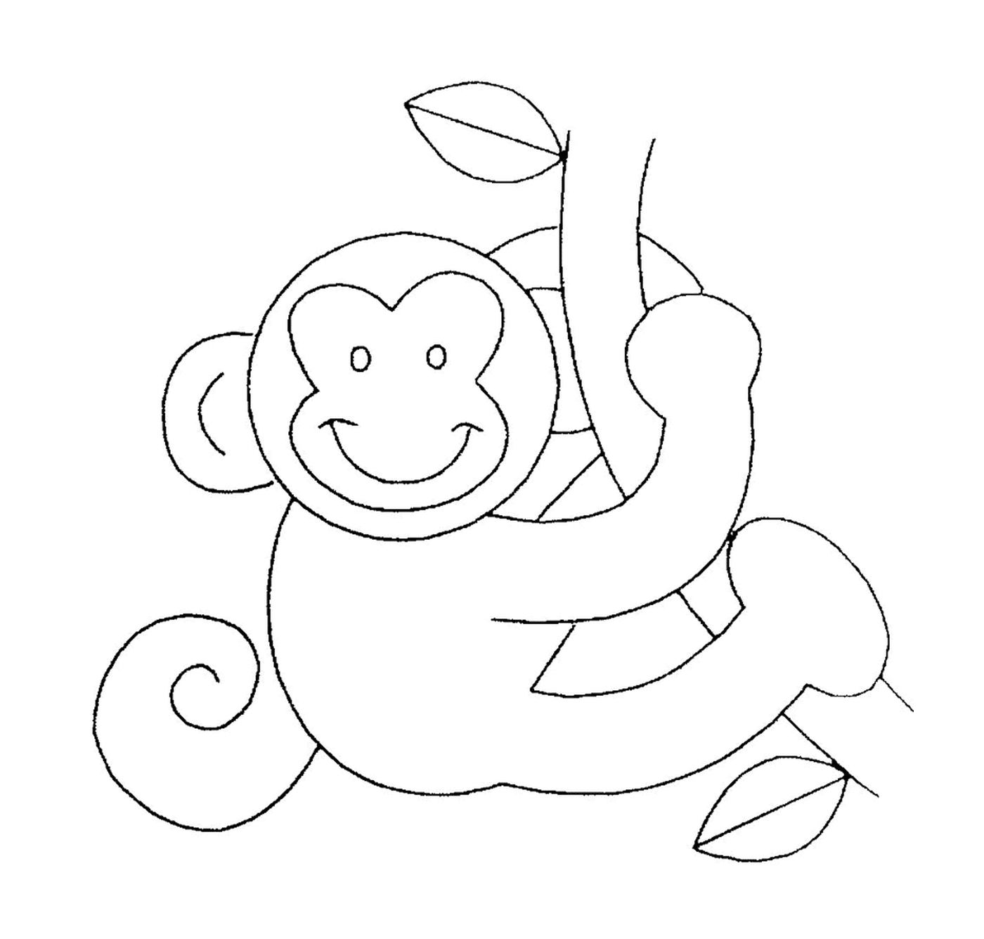 coloriage singe sur une liane