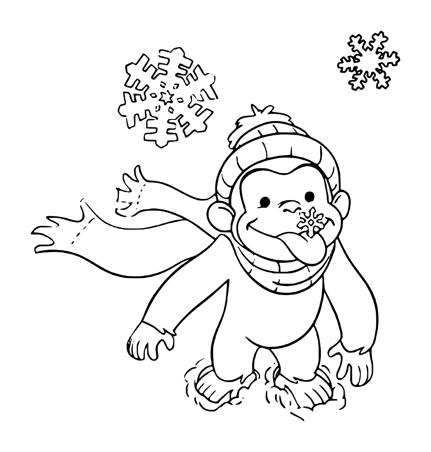 coloriage singe facile sur la neige