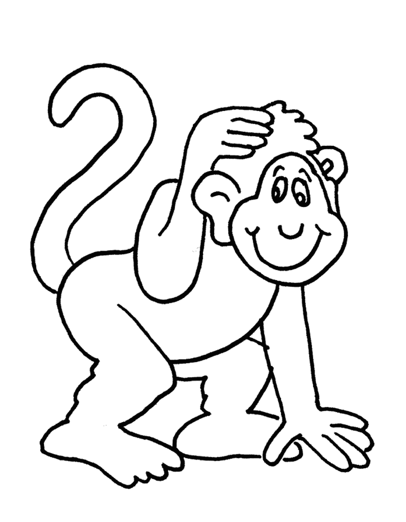 coloriage un singe qui se gratte la tete