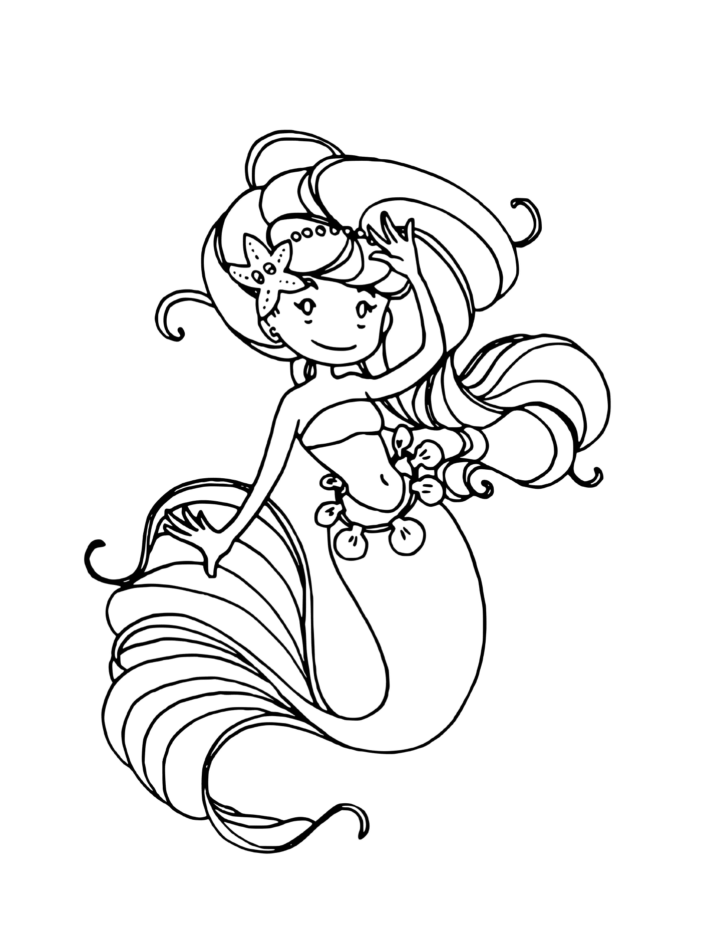 coloriage sirene enfant princesse avec de jolie cheveux