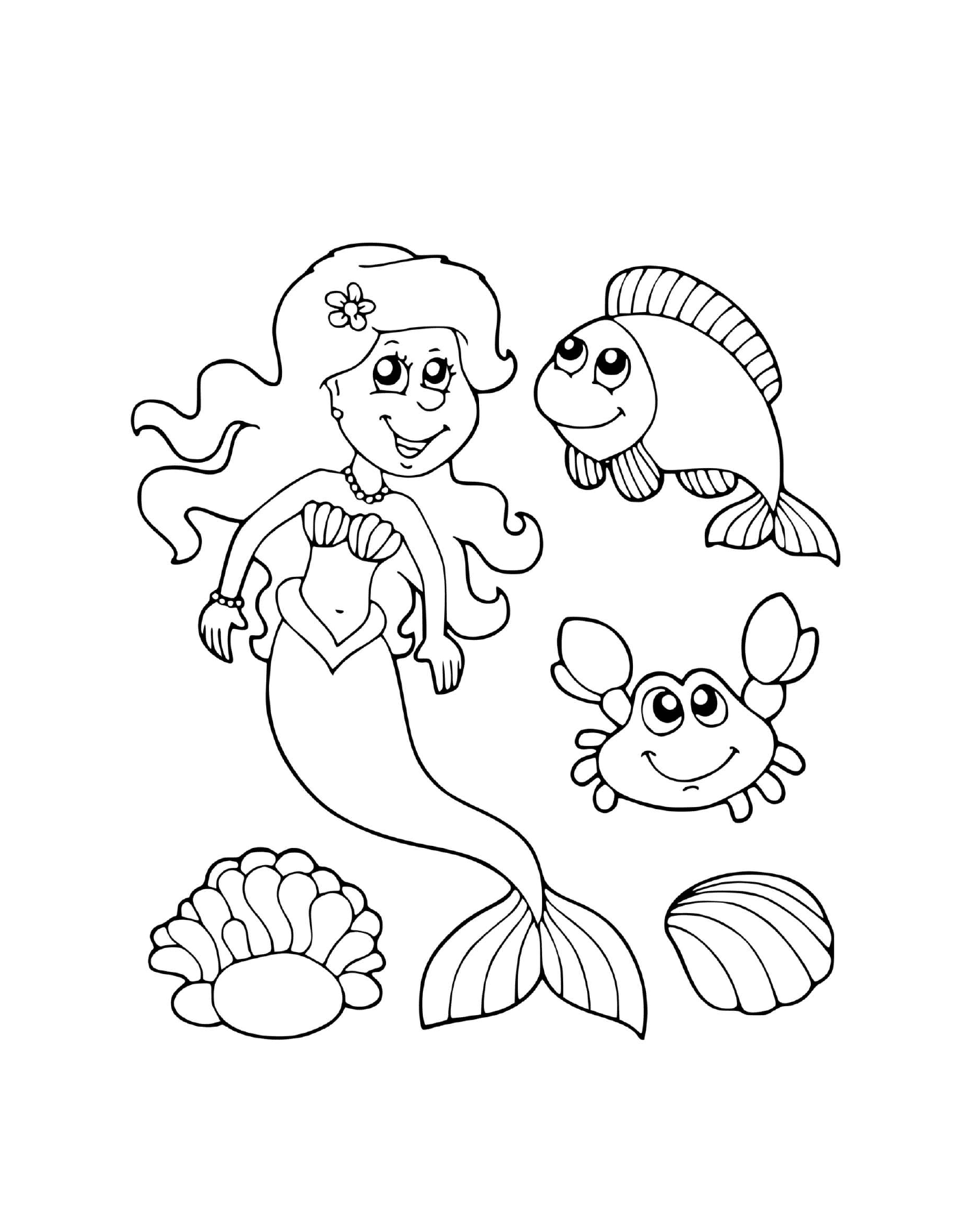 sirene et ses amis marins poisson et crabe
