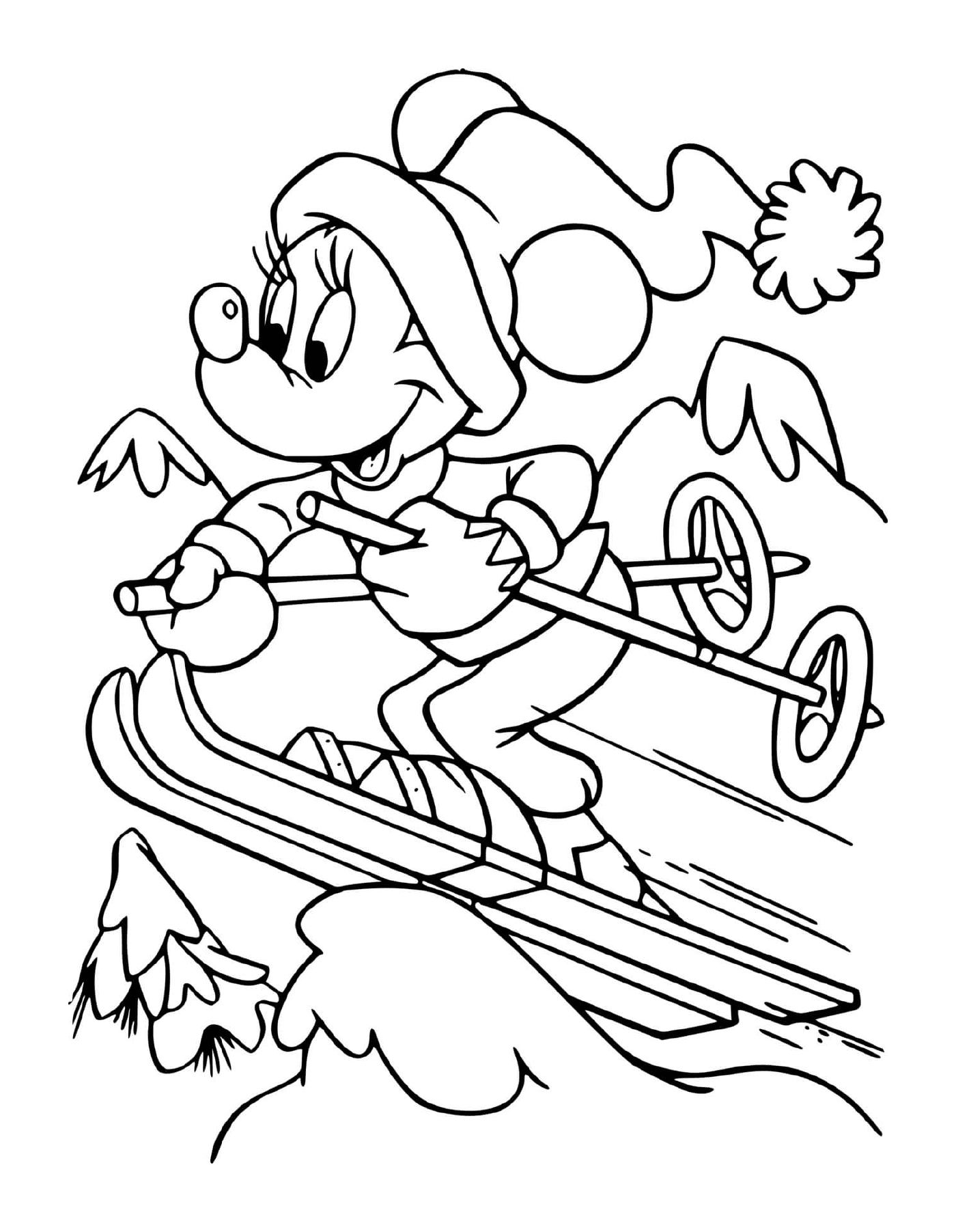 coloriage minnie mouse pret a sauter ski alpin sport hiver
