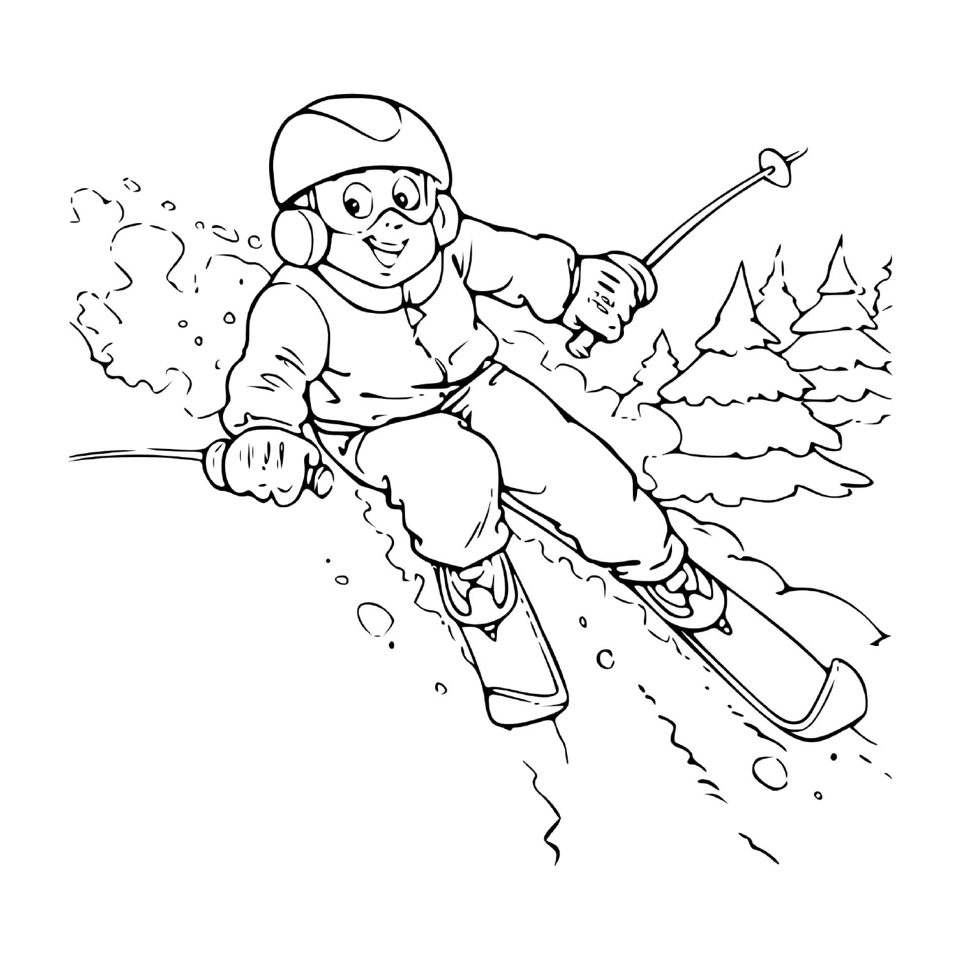 coloriage enfant qui fait du ski