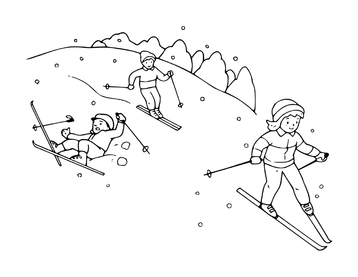 coloriage famille fait du ski