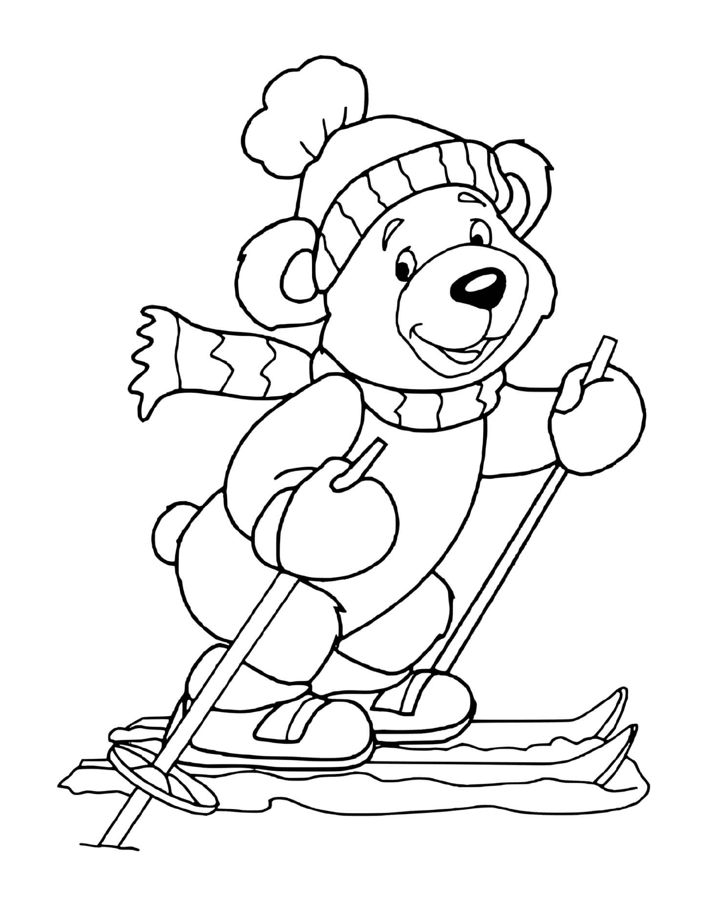 coloriage ourson skieur ski de montagne