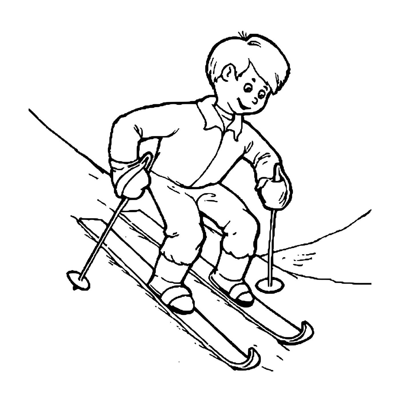 coloriage enfant qui apprend a skier