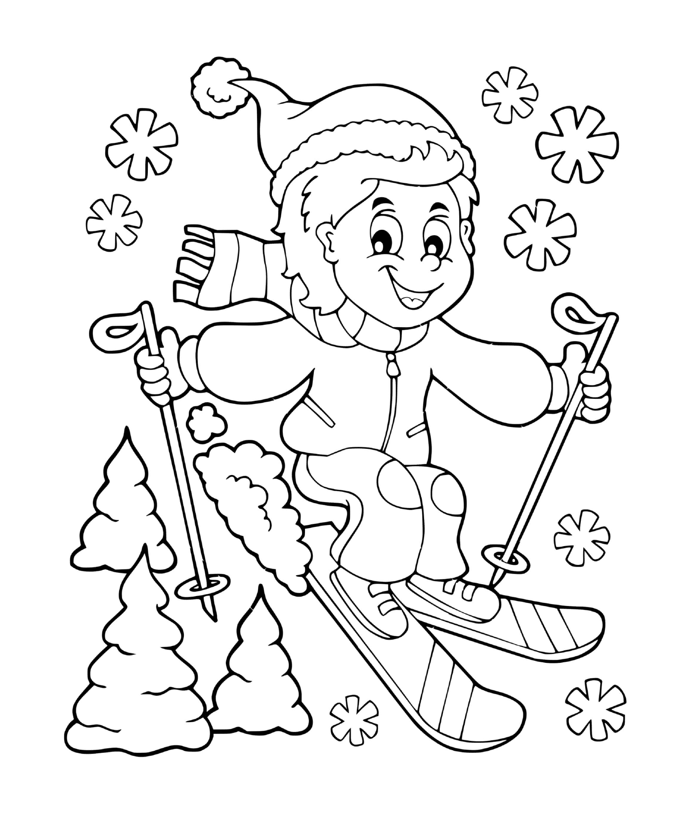 coloriage ski facile maternelle enfant sport hiver