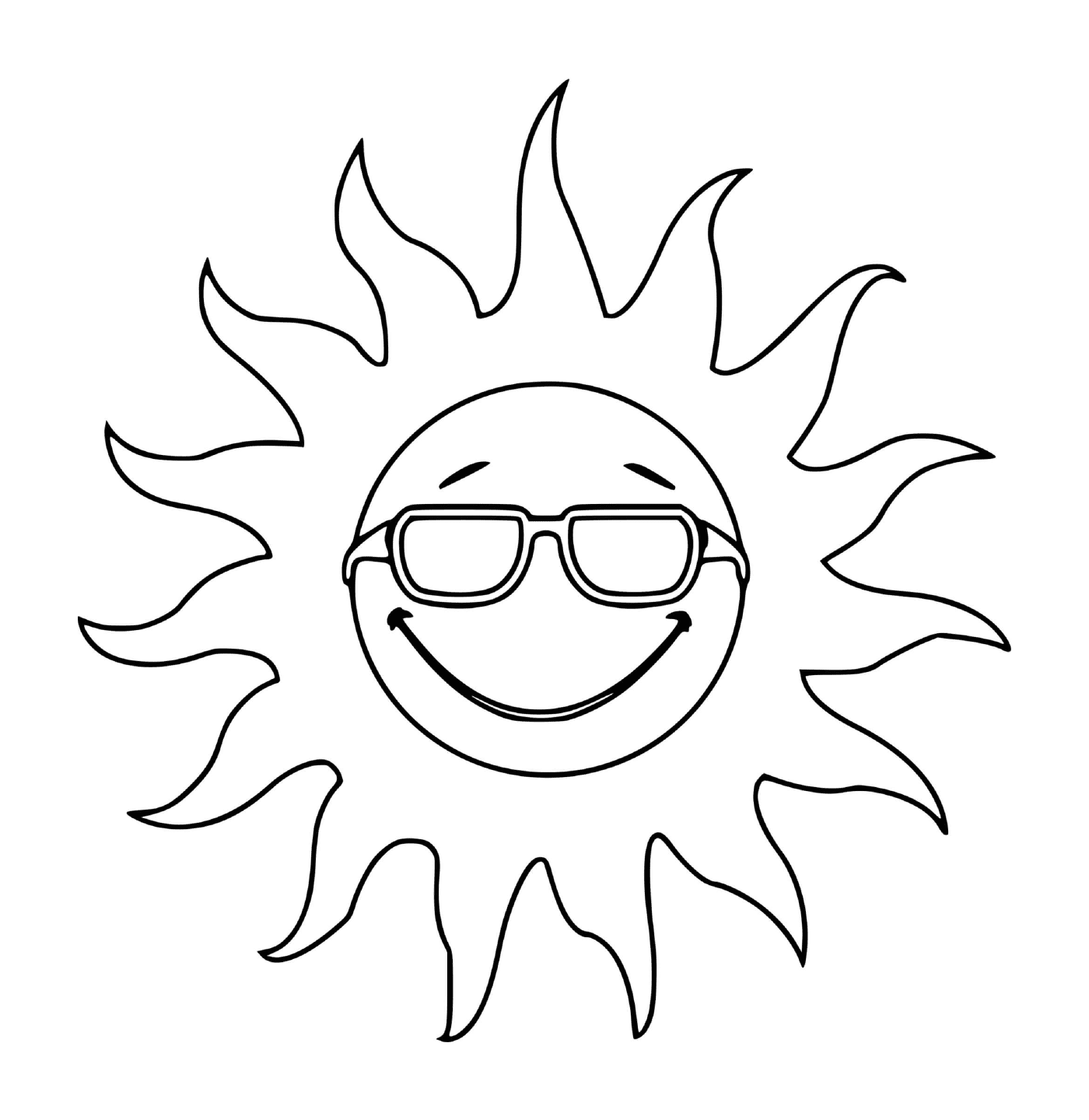 coloriage soleil chaleur sourire avec lunette