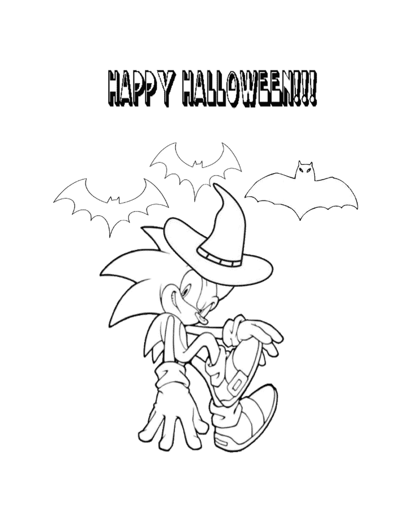 coloriage sonic wears halloween witch hat