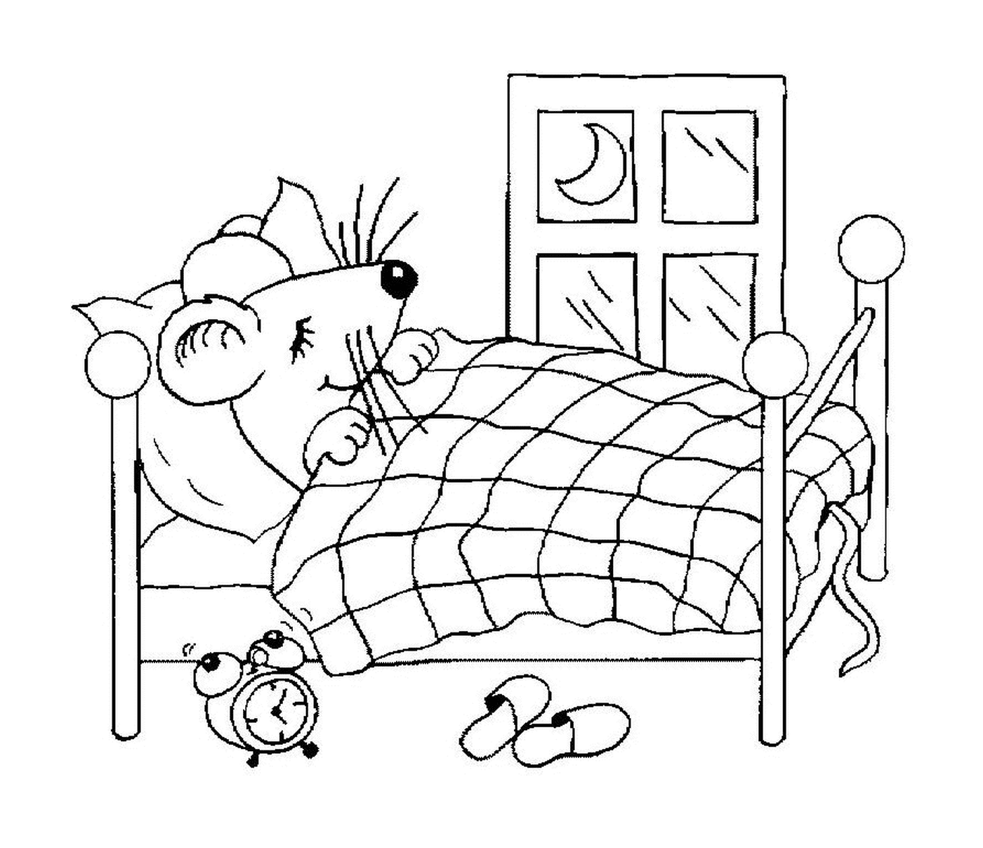 coloriage une souris dans son lit
