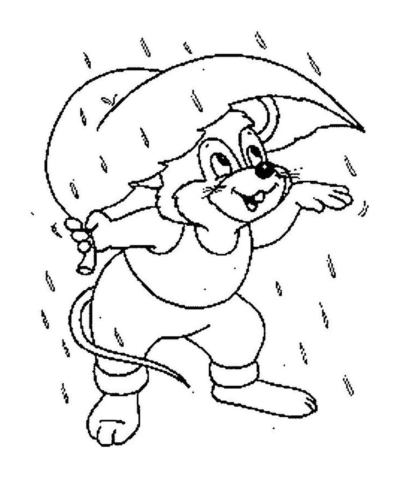 coloriage une souris qui se protege de la pluie