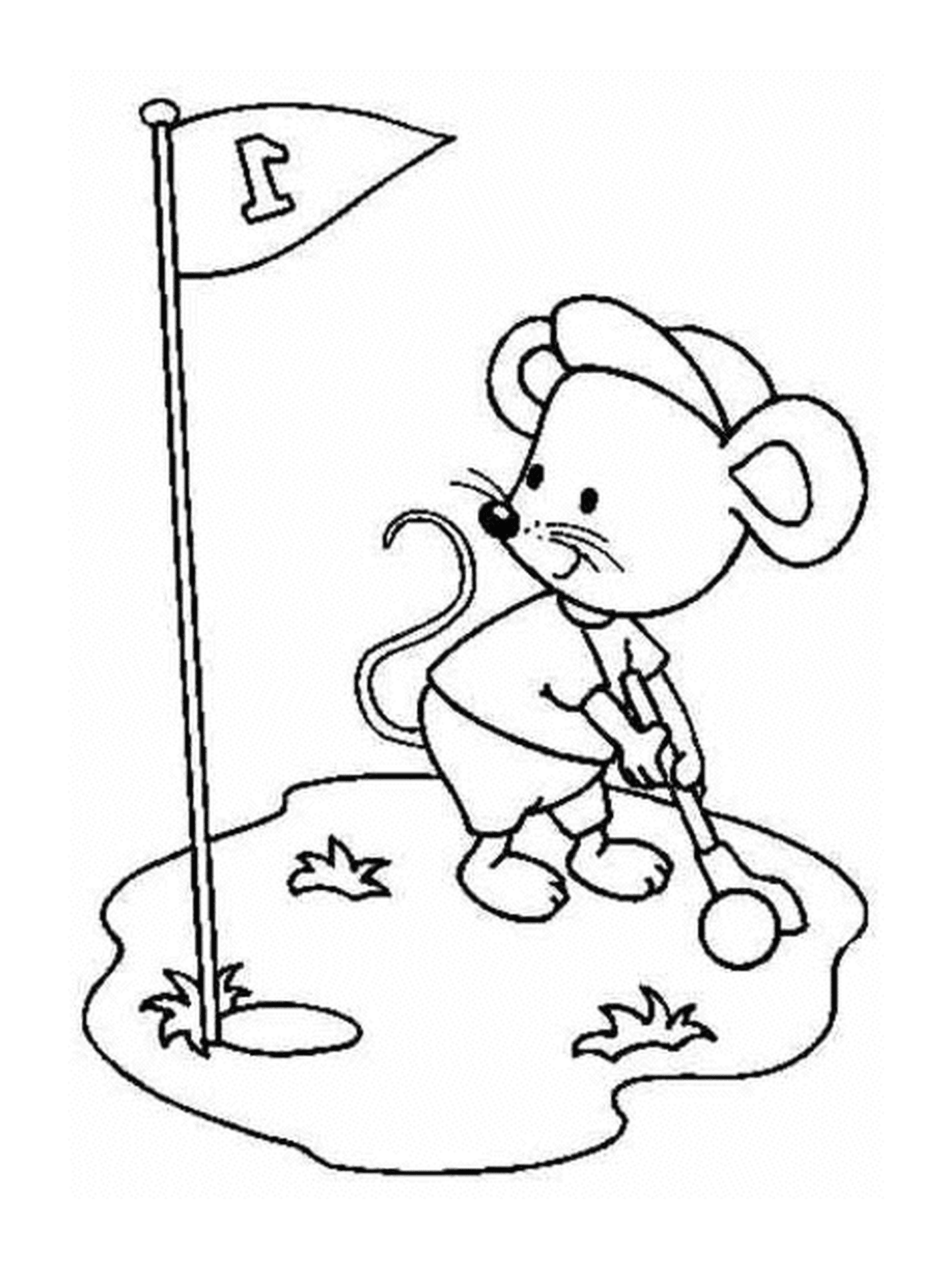 coloriage Une souris joue au golf