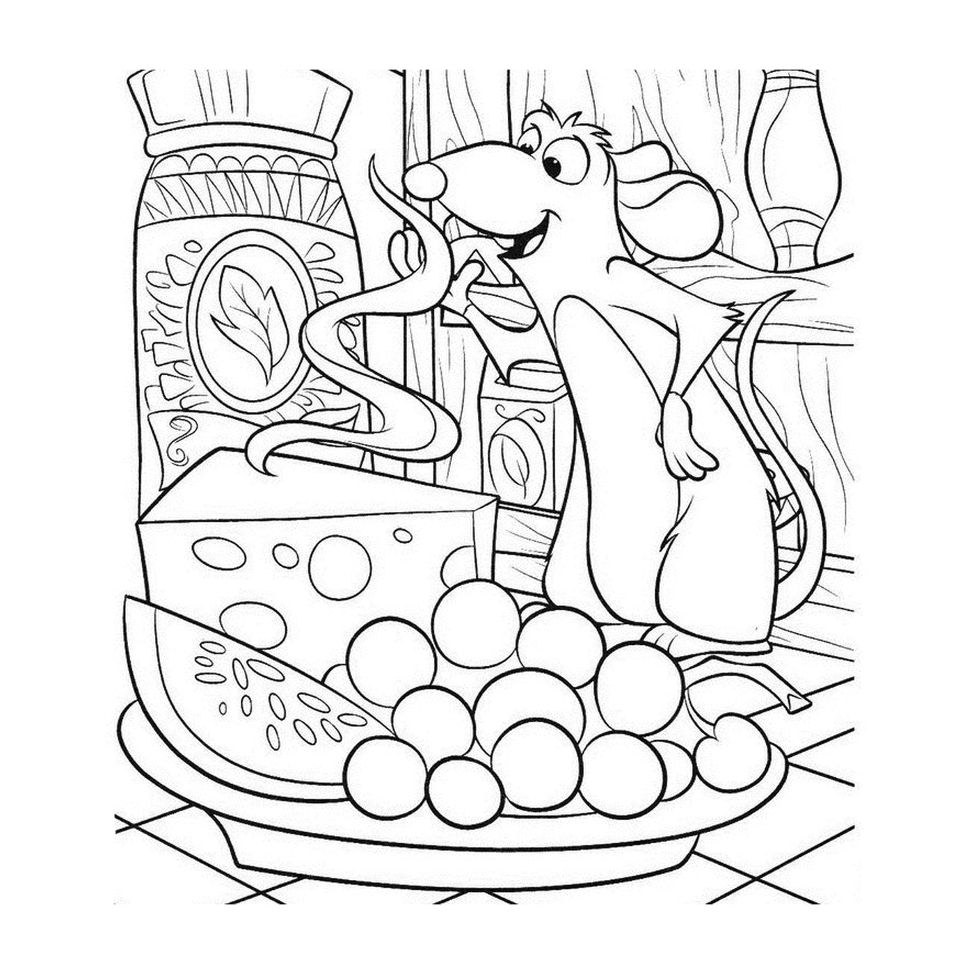 coloriage souris fromage
