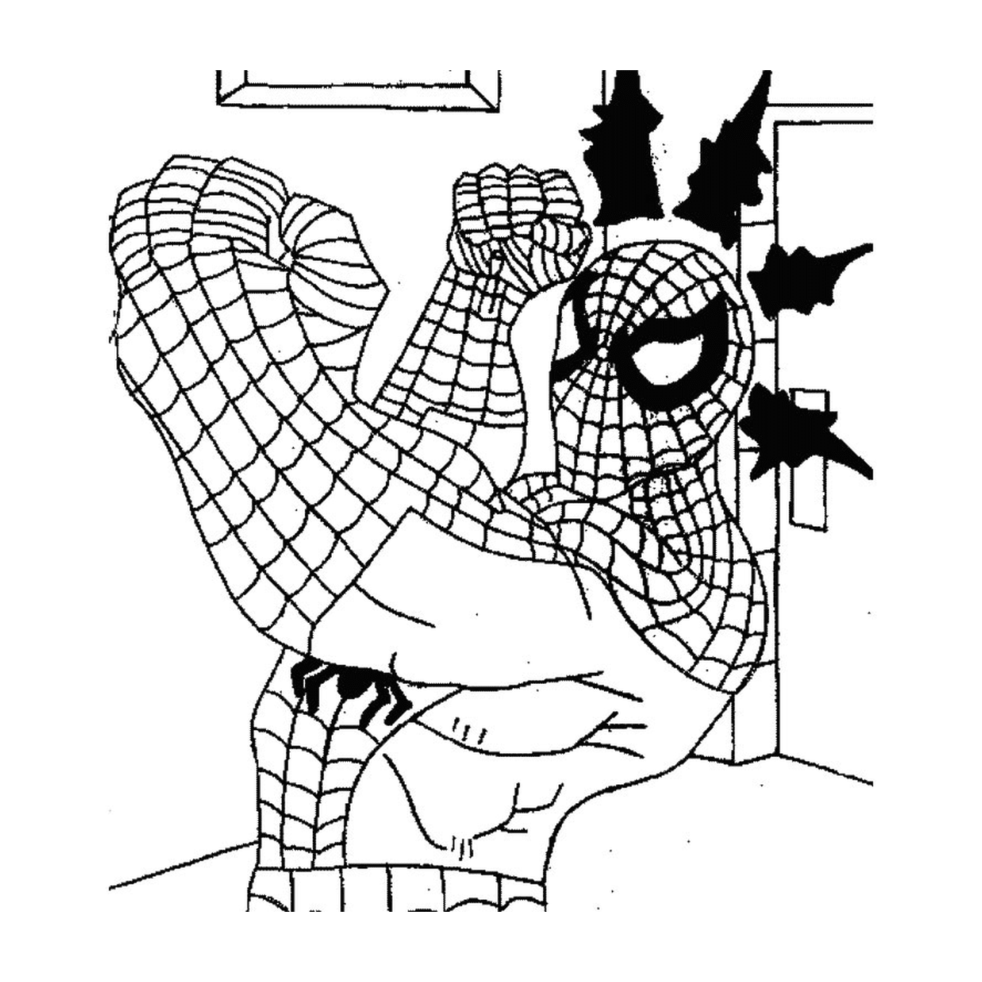 coloriage spiderman fait un jab avec sa main droite