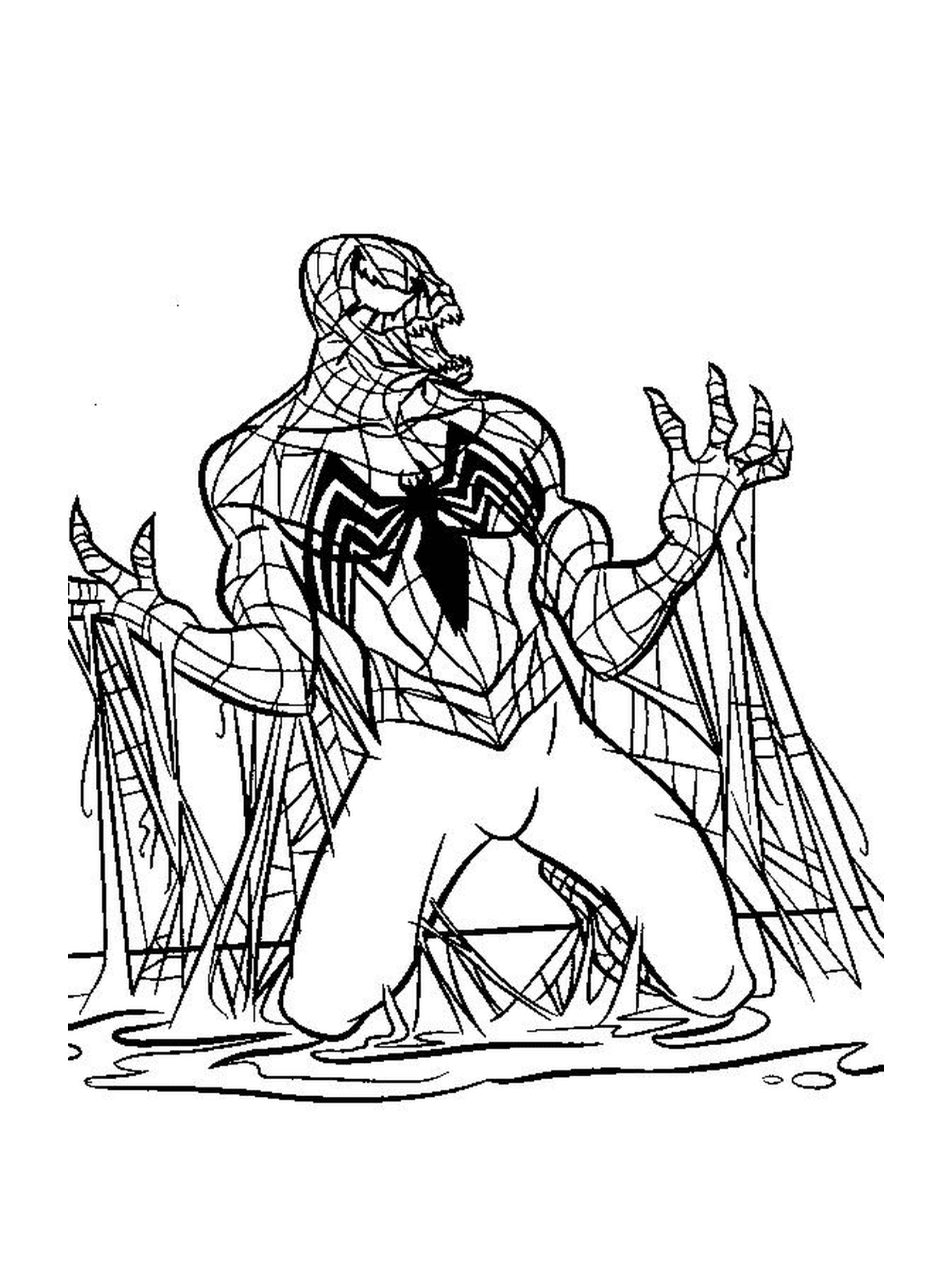 coloriage Venom est piégé par spider-man