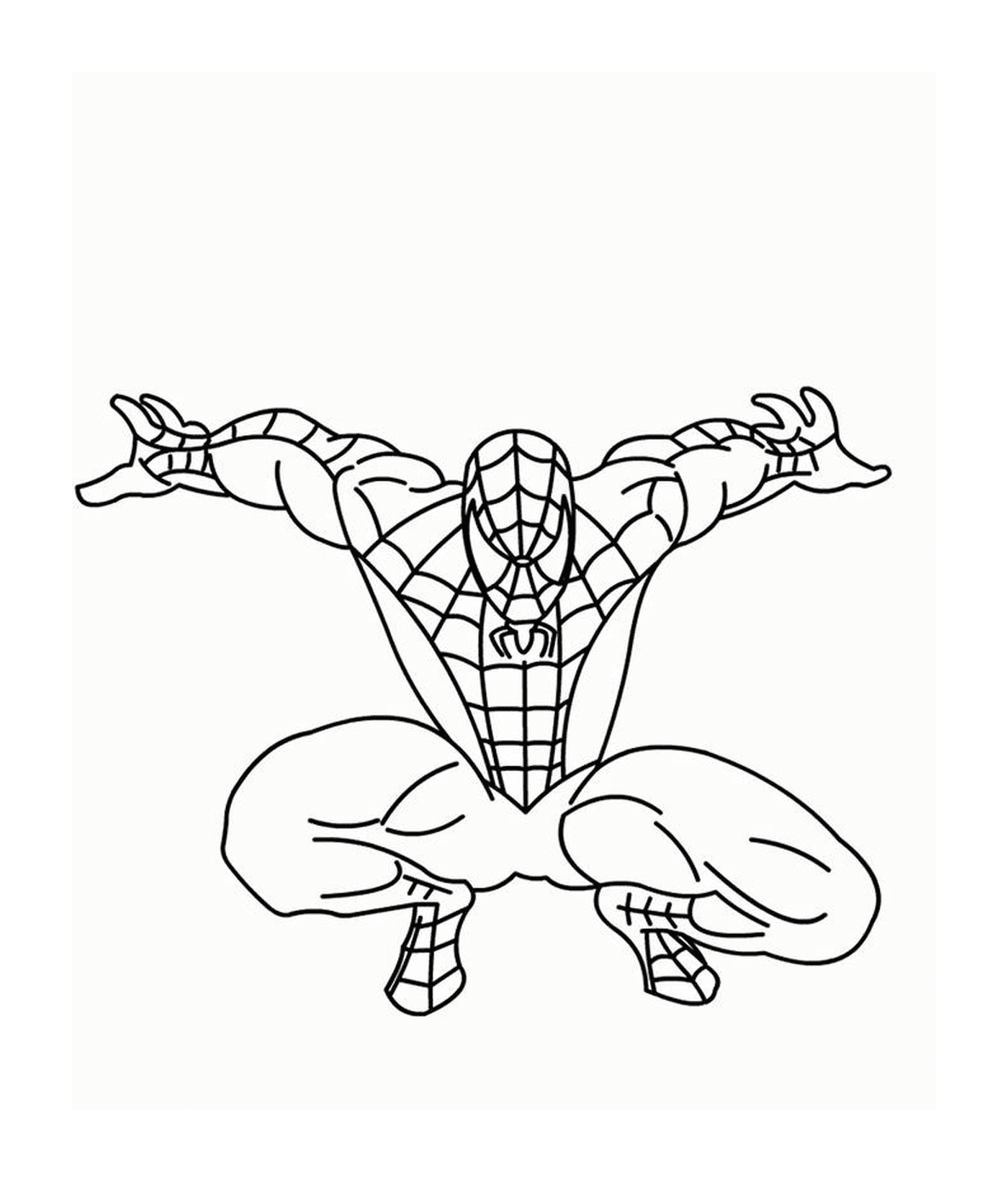coloriage spider-man pret a faire le saut