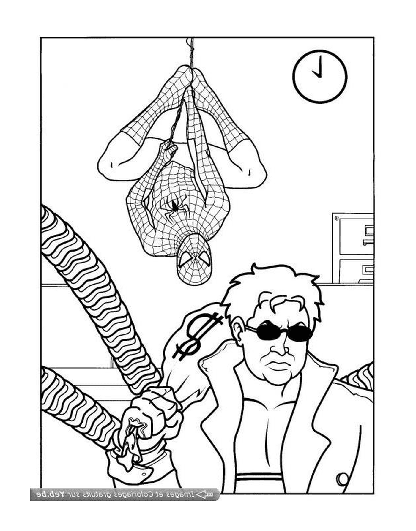 coloriage spider-man est derriere Docteur Octopus qui vol une banque