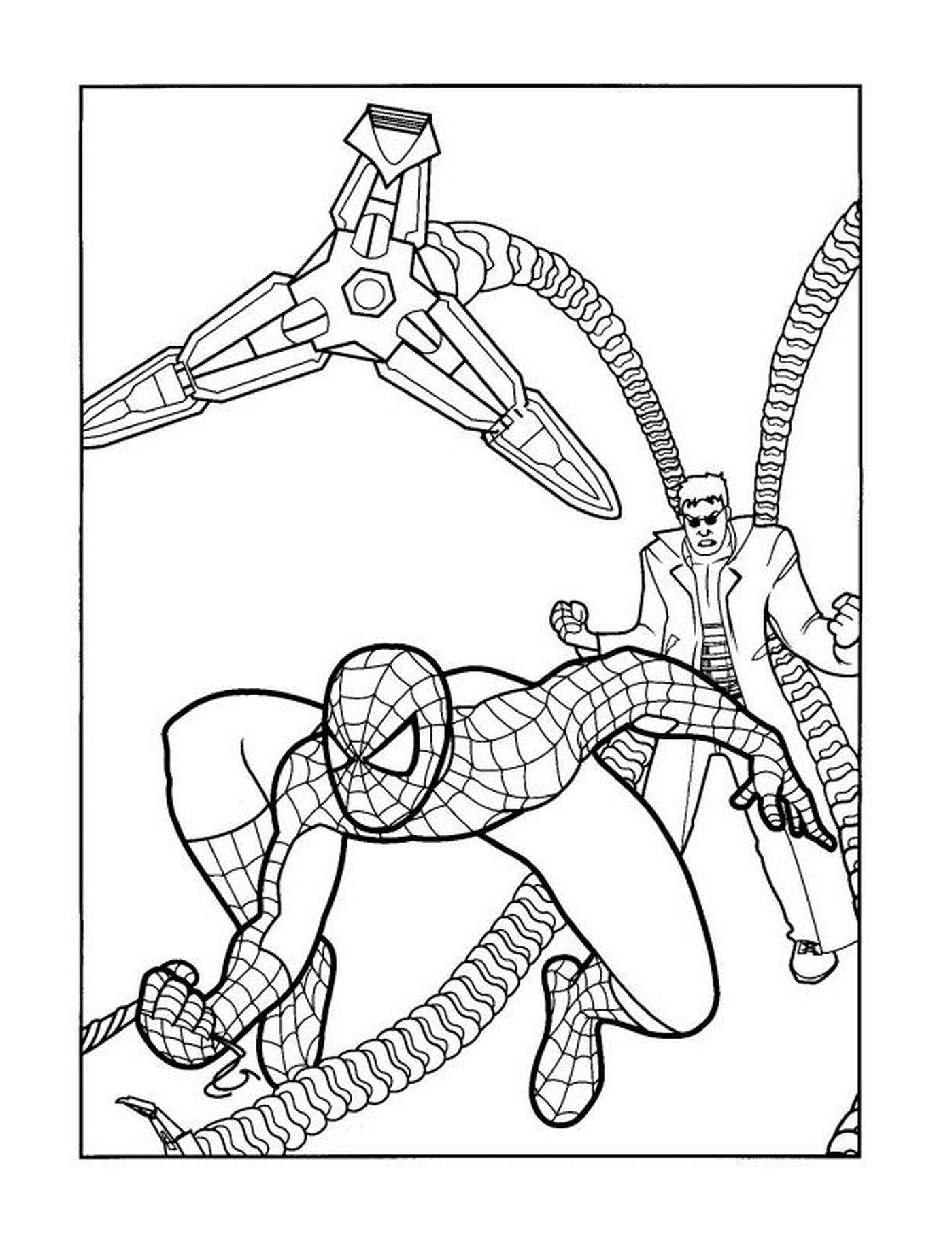 coloriage Docteur Octopus tente d'attraper Spider-Man