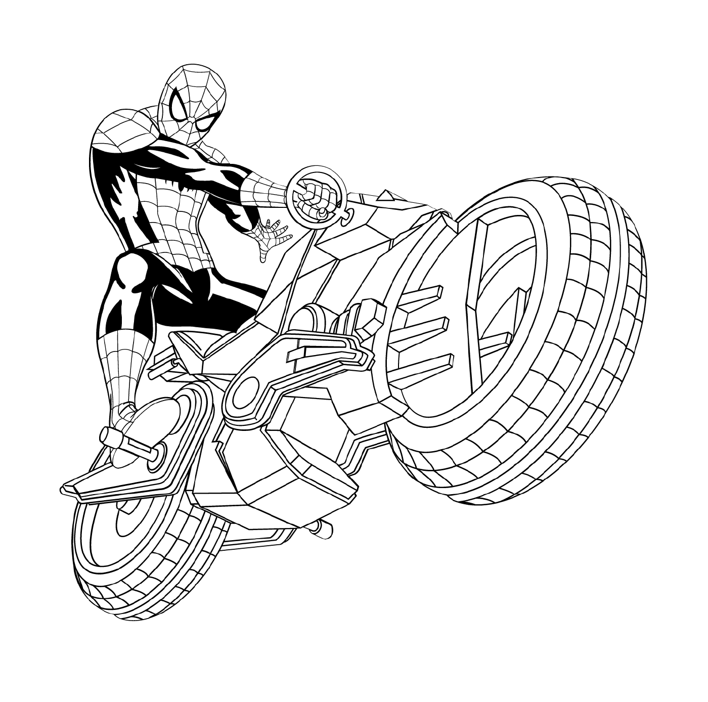 coloriage spiderman avec sa spider moto auto tres rapide