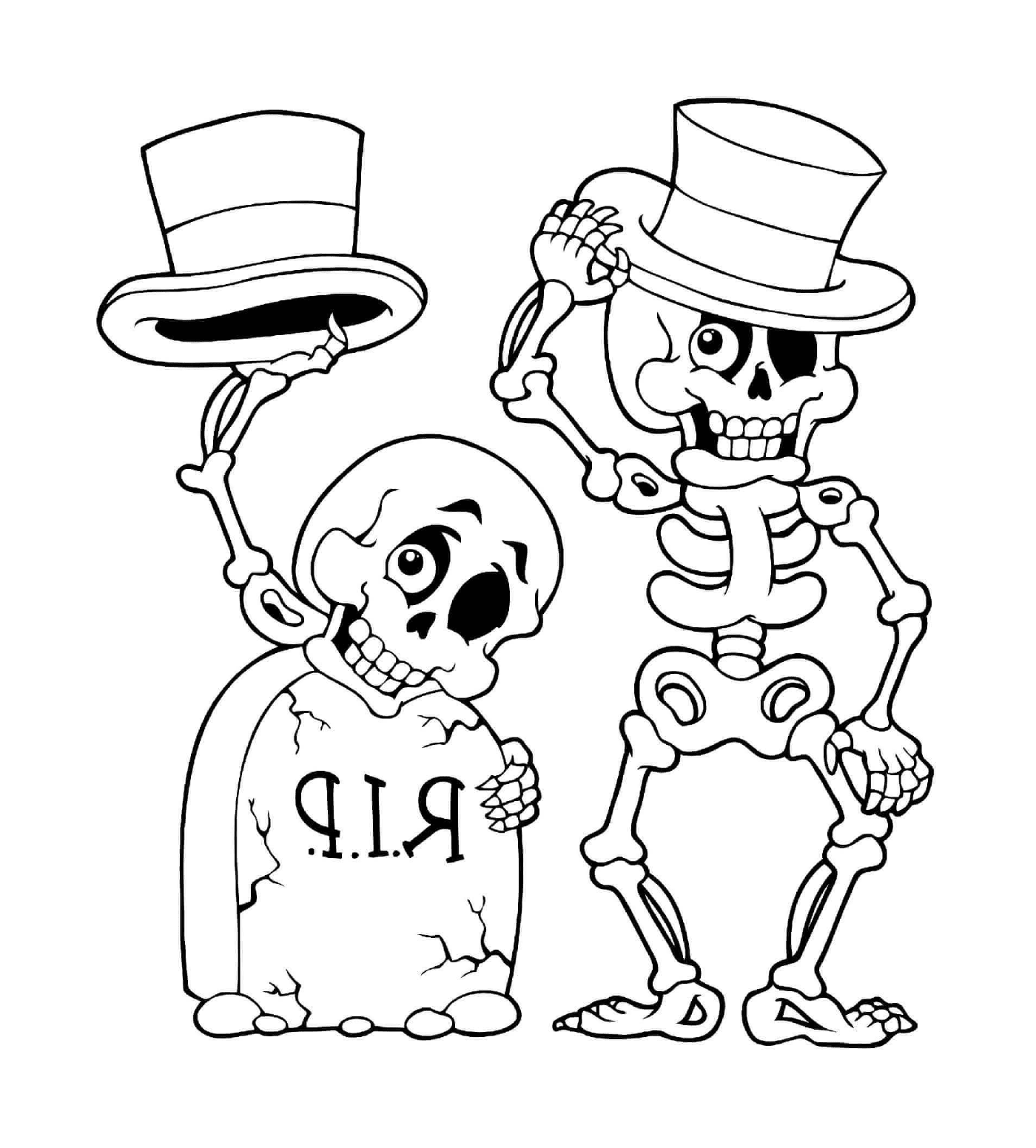 coloriage halloween squelette et tete de mort
