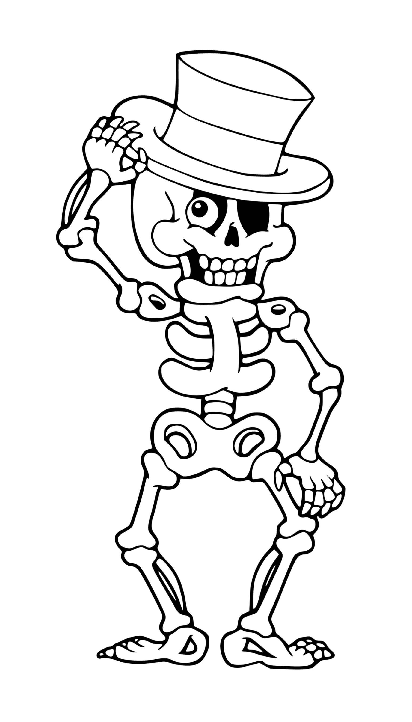 coloriage squelette rigolo avec un chapeau