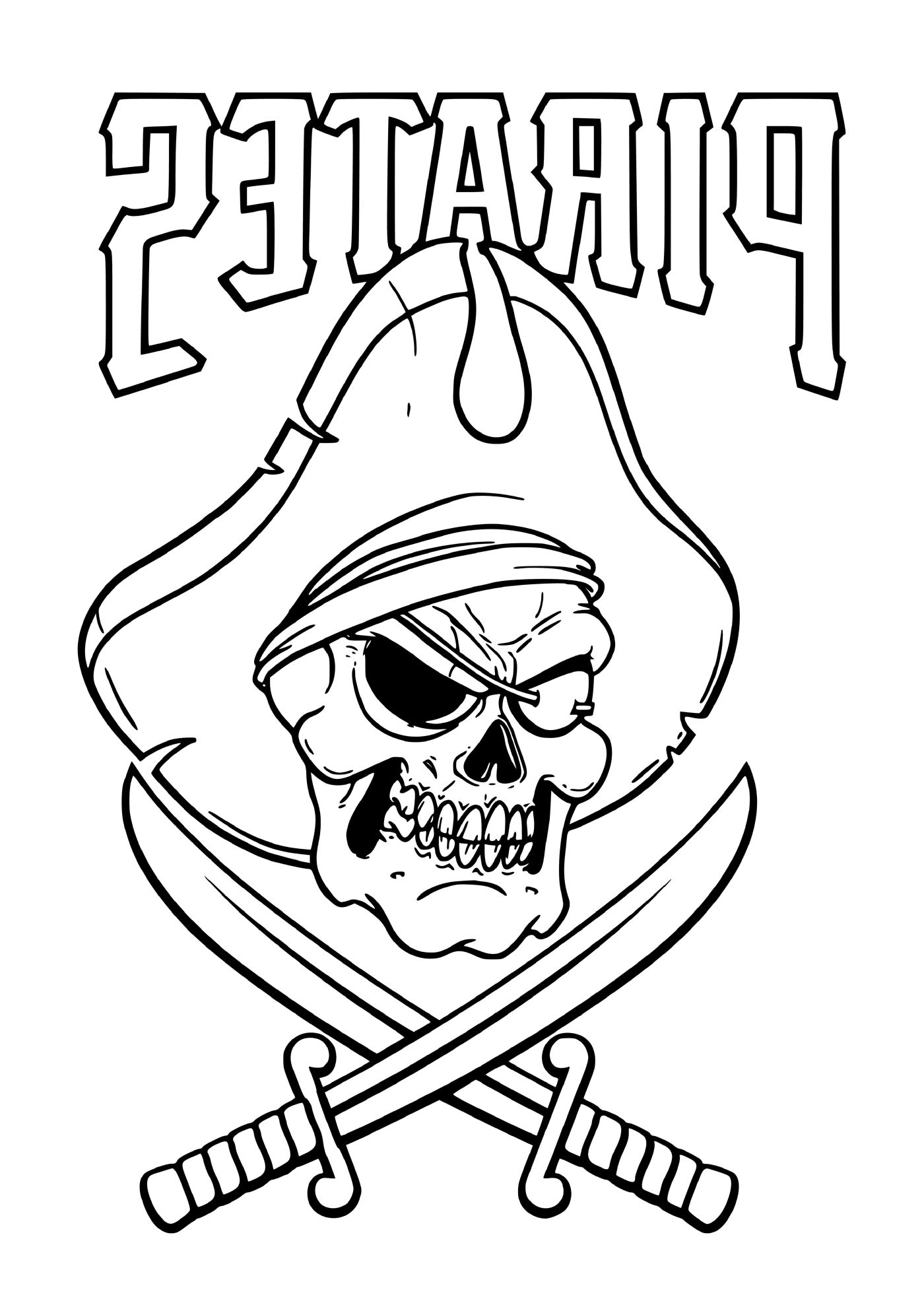 coloriage squelette pirate avec chapeau epees