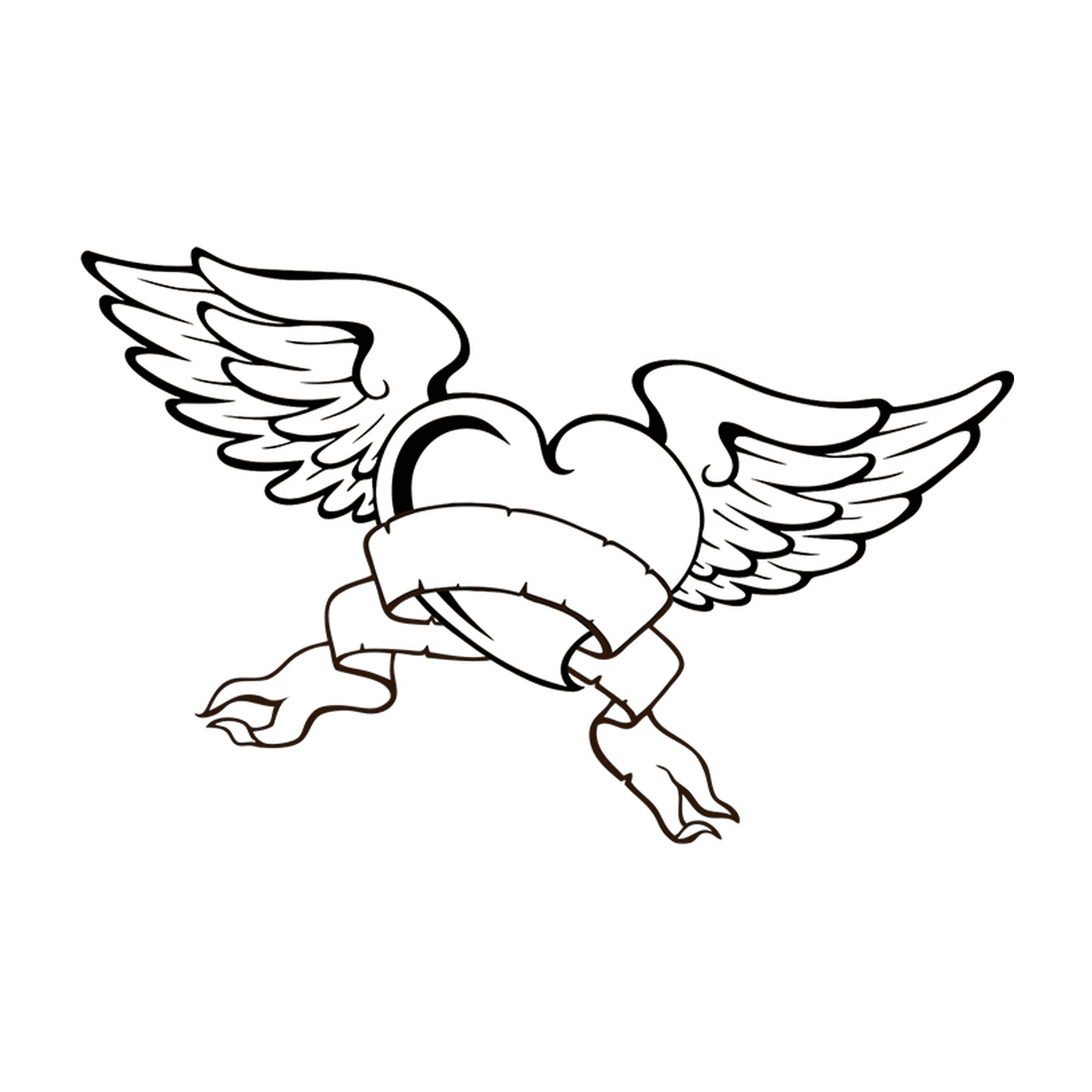 coloriage tatouage coeur avec des ailes