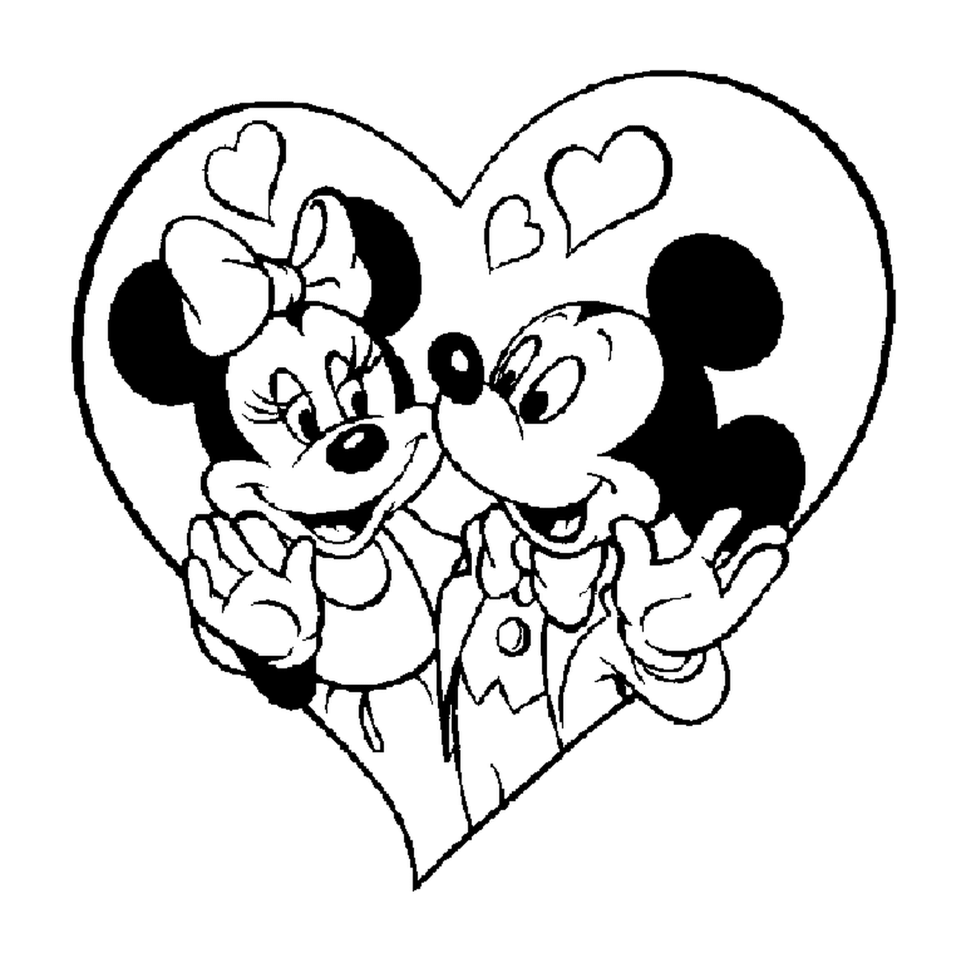 coloriage st valentin Mickey et Minnie dans un coeur