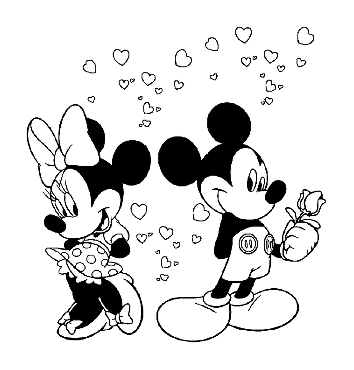 coloriage st valentin Mickey est amoureux de Minnie