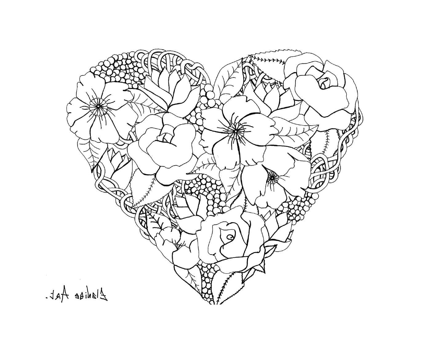 coloriage mandala elanise art flowers in a heart