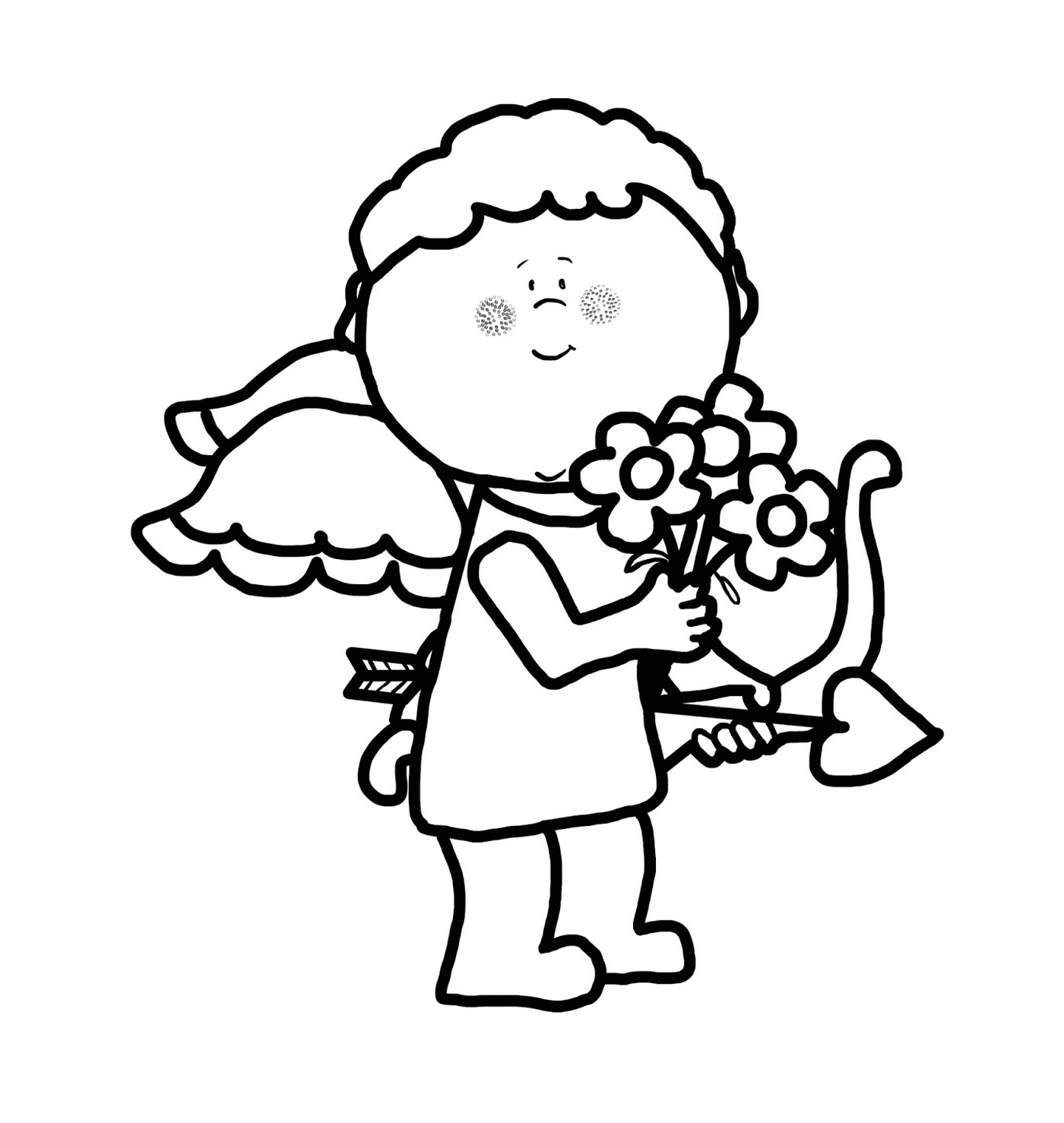 coloriage cupidon offre des fleurs pour la st valentin