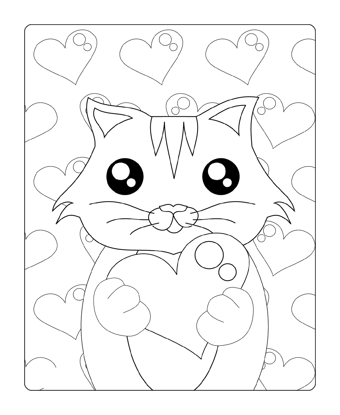 coloriage mignon chaton avec coeur st valentin