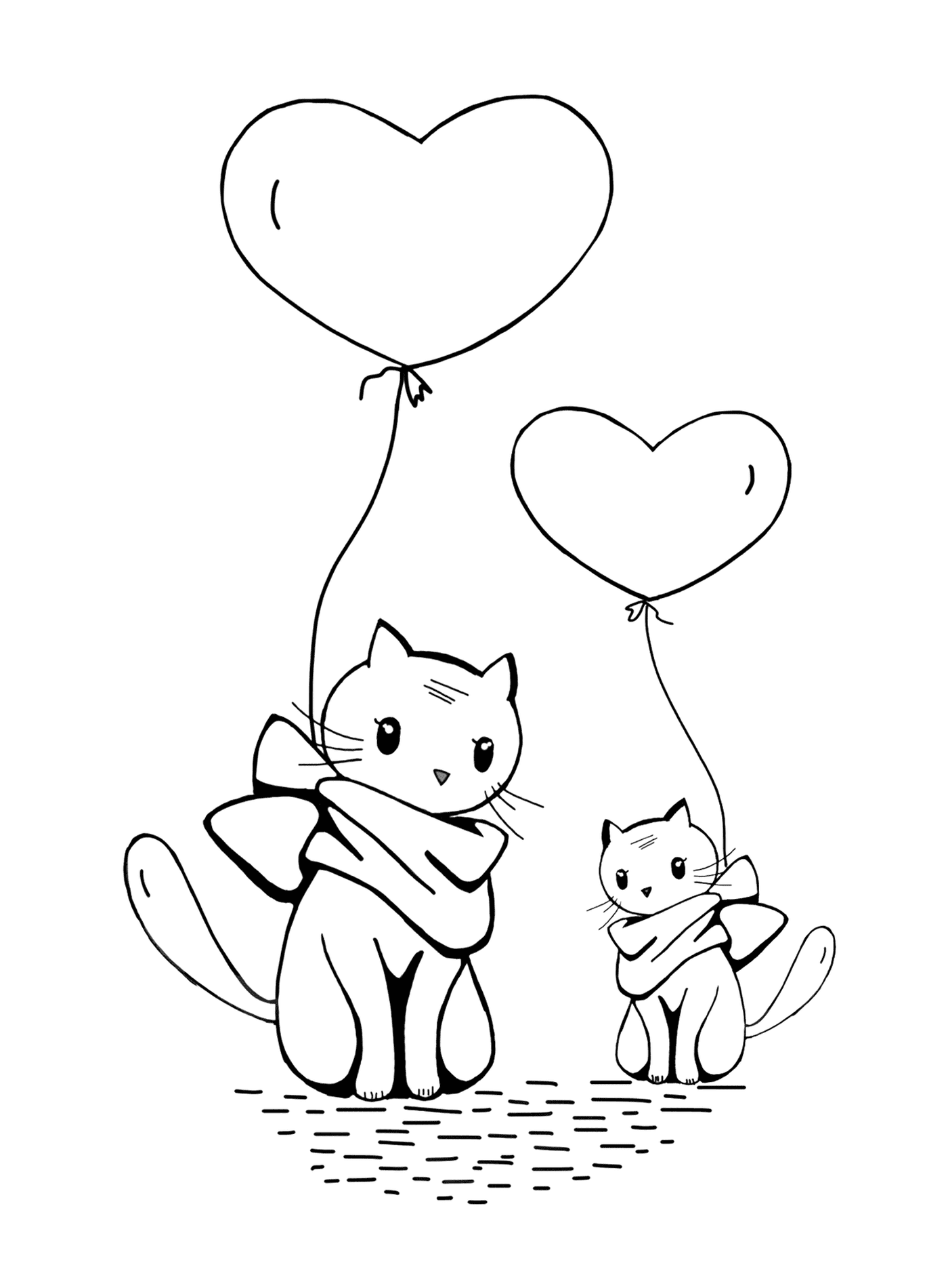 coloriage ballons chats avec coeur