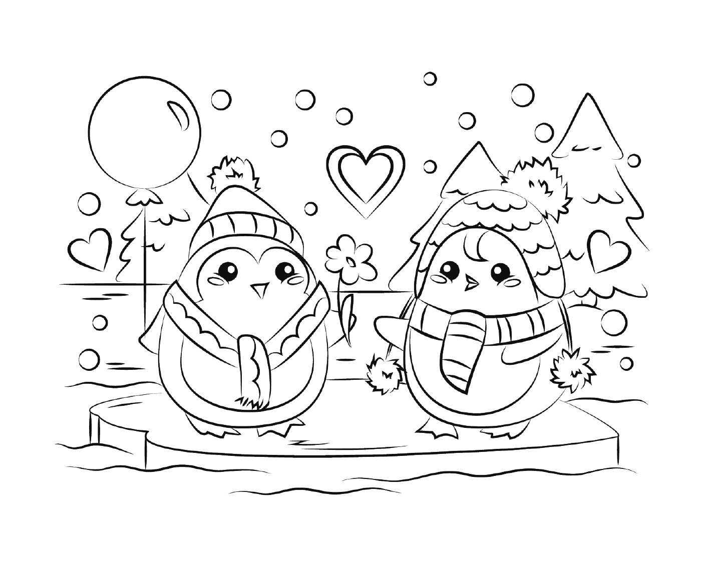 coloriage pingouin couple en amour st valentin