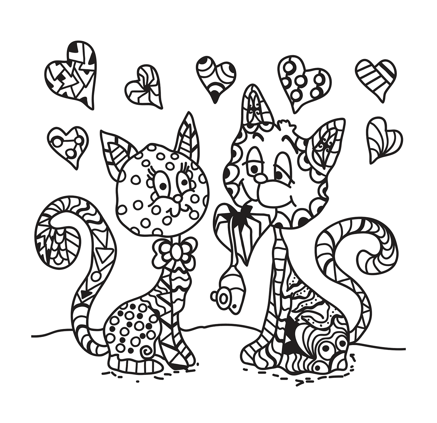 coloriage deux chats en amour zentangle adulte