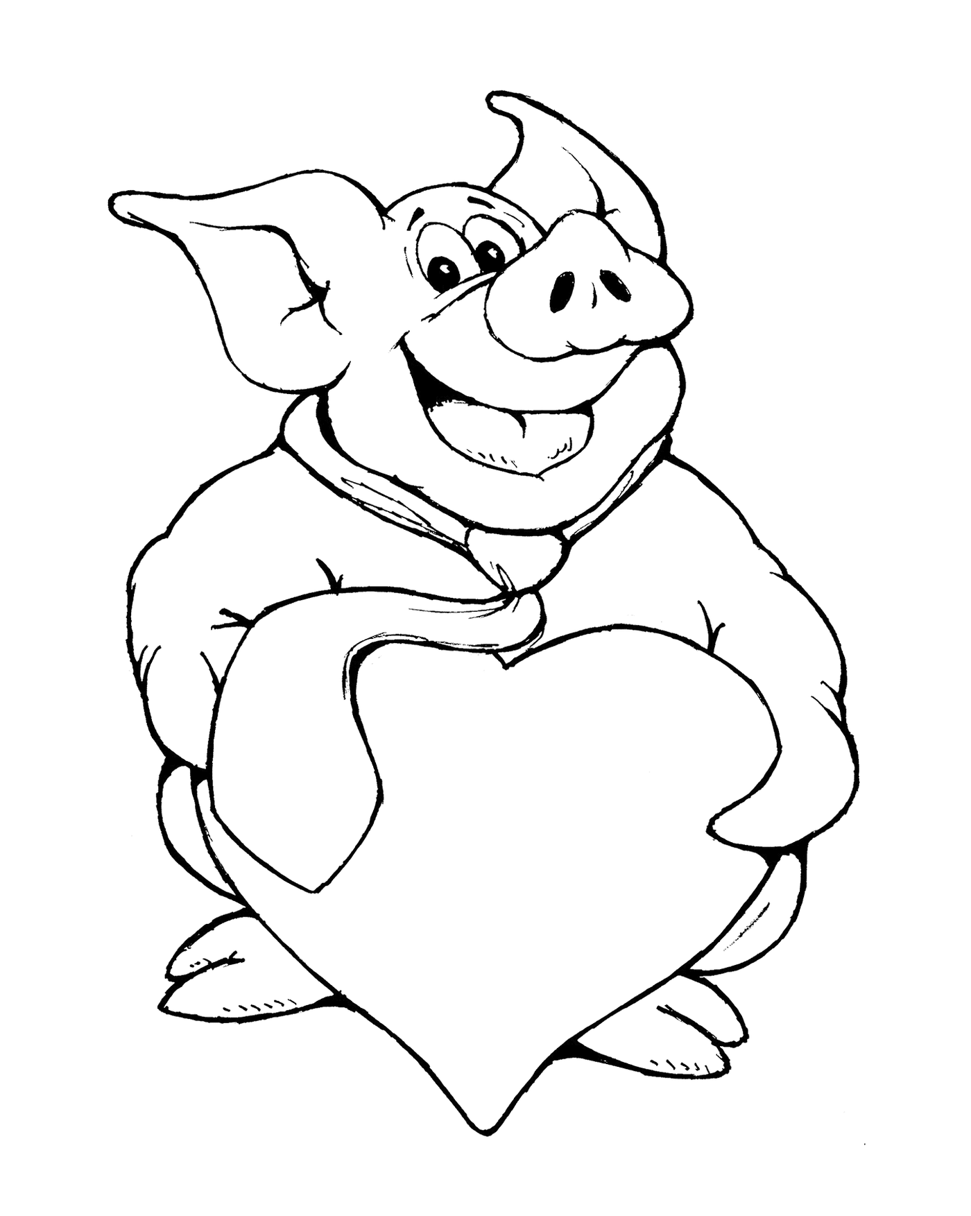 coloriage cochon avec coeur