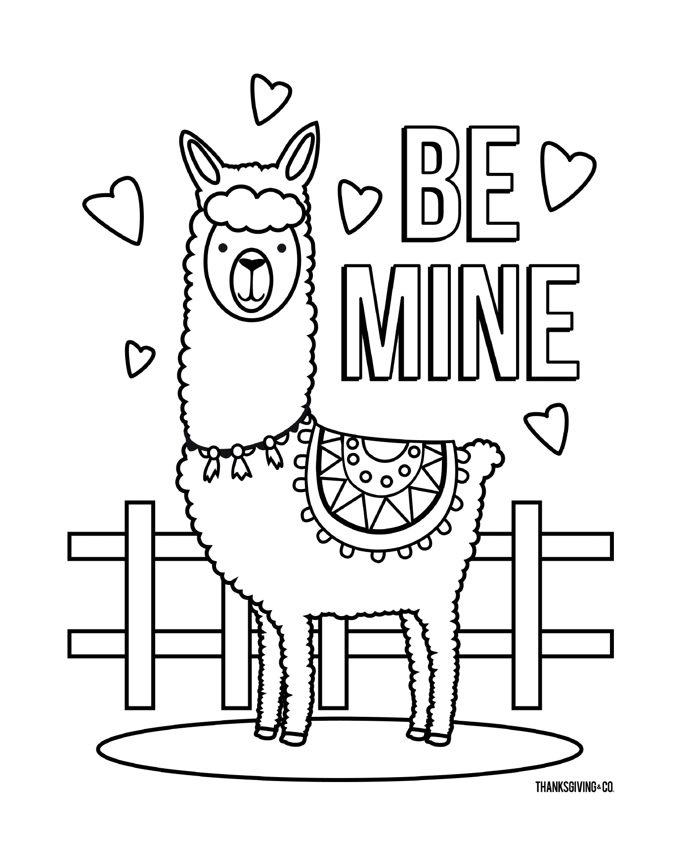 coloriage Llama Be Mine Love