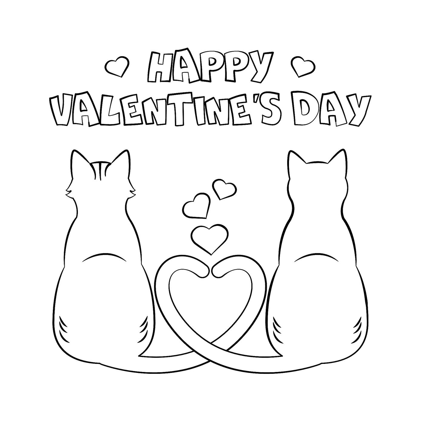 coloriage joyeuse saint valentin par deux chats amoureux