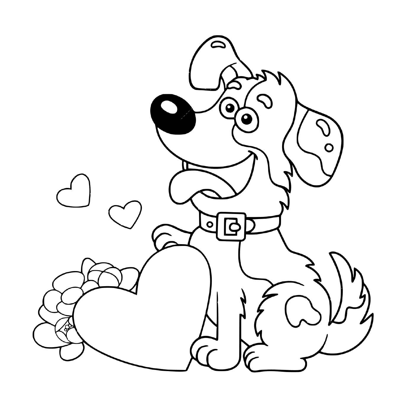 coloriage chien cartoon avec des coeurs