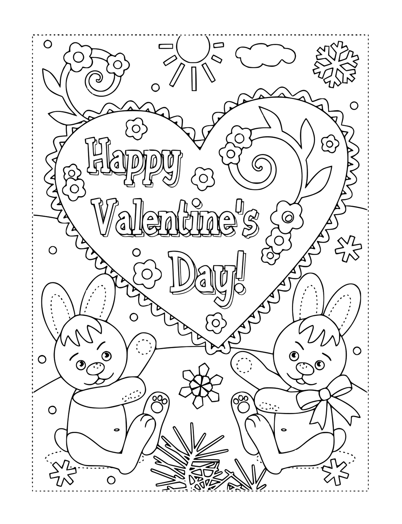 coloriage joyeuse st valentin par des lapins carte de voeux
