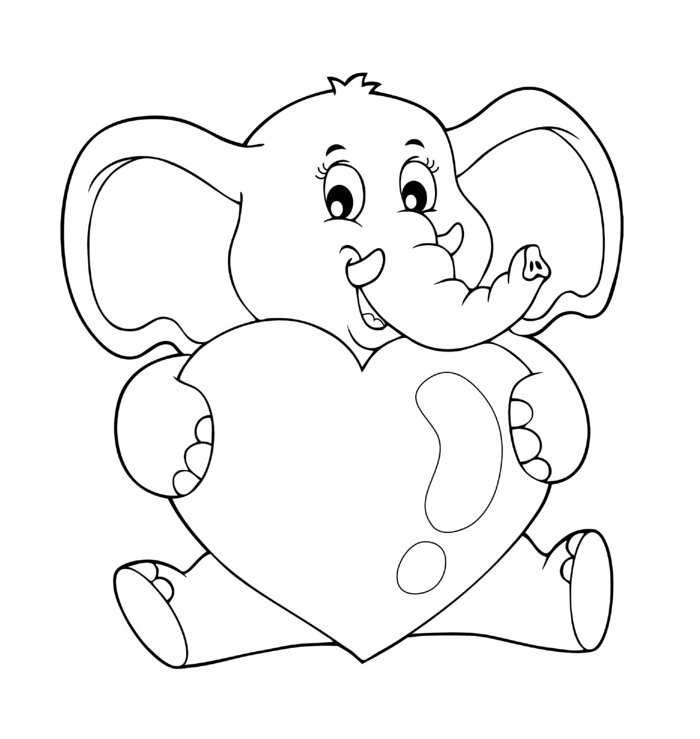 coloriage coeur elephant un grand amoureux