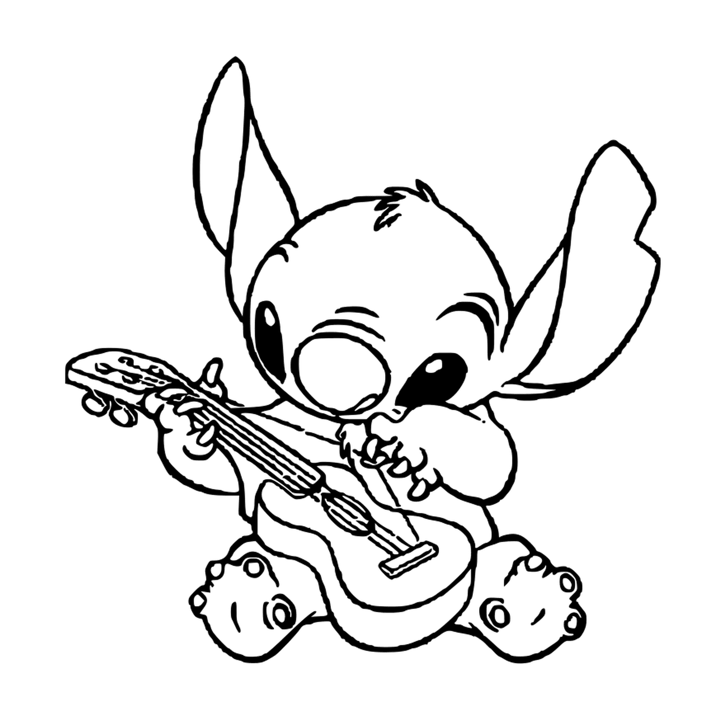 coloriage stitch joue de la guitare