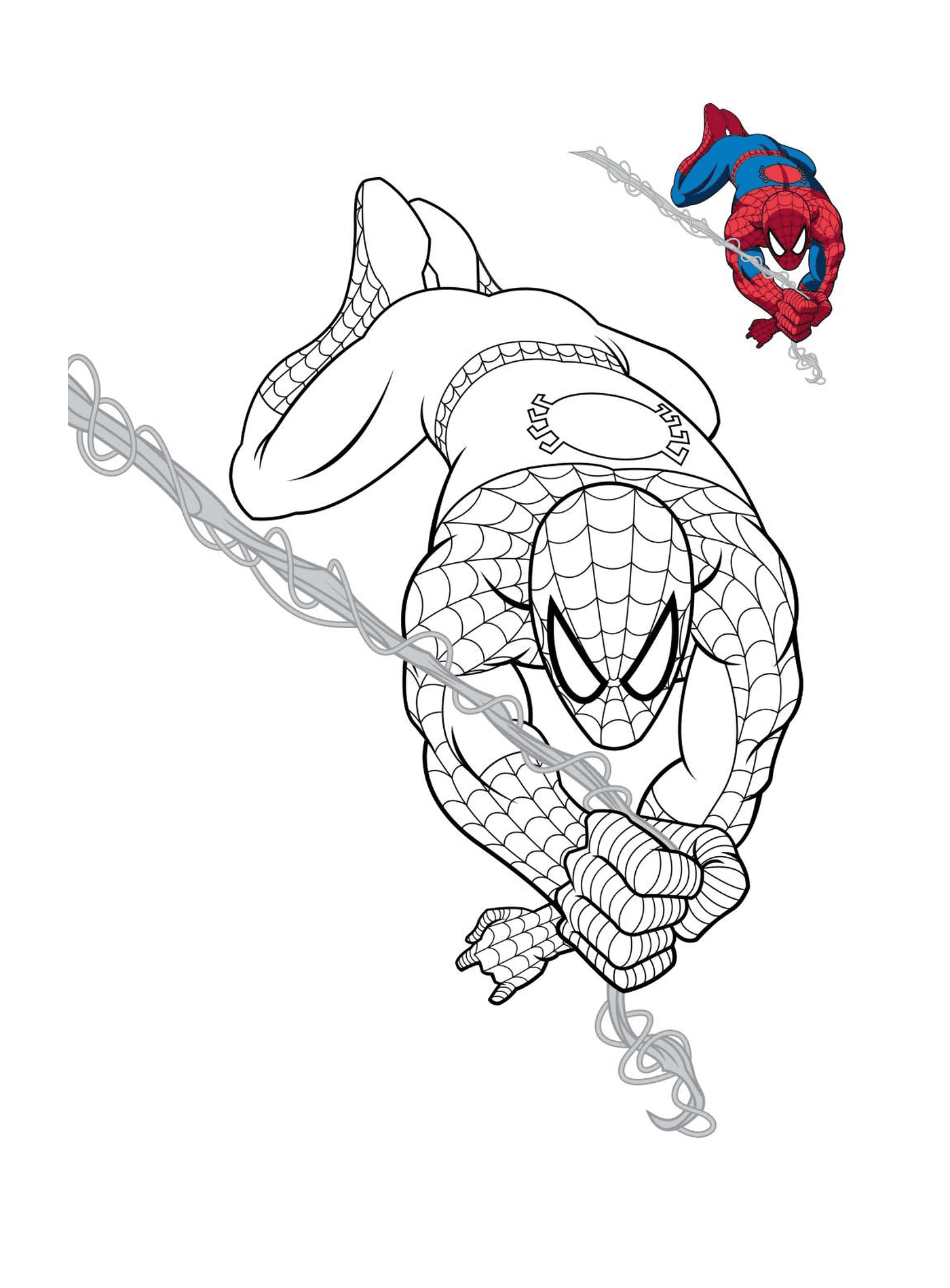 coloriage spiderman en plein action