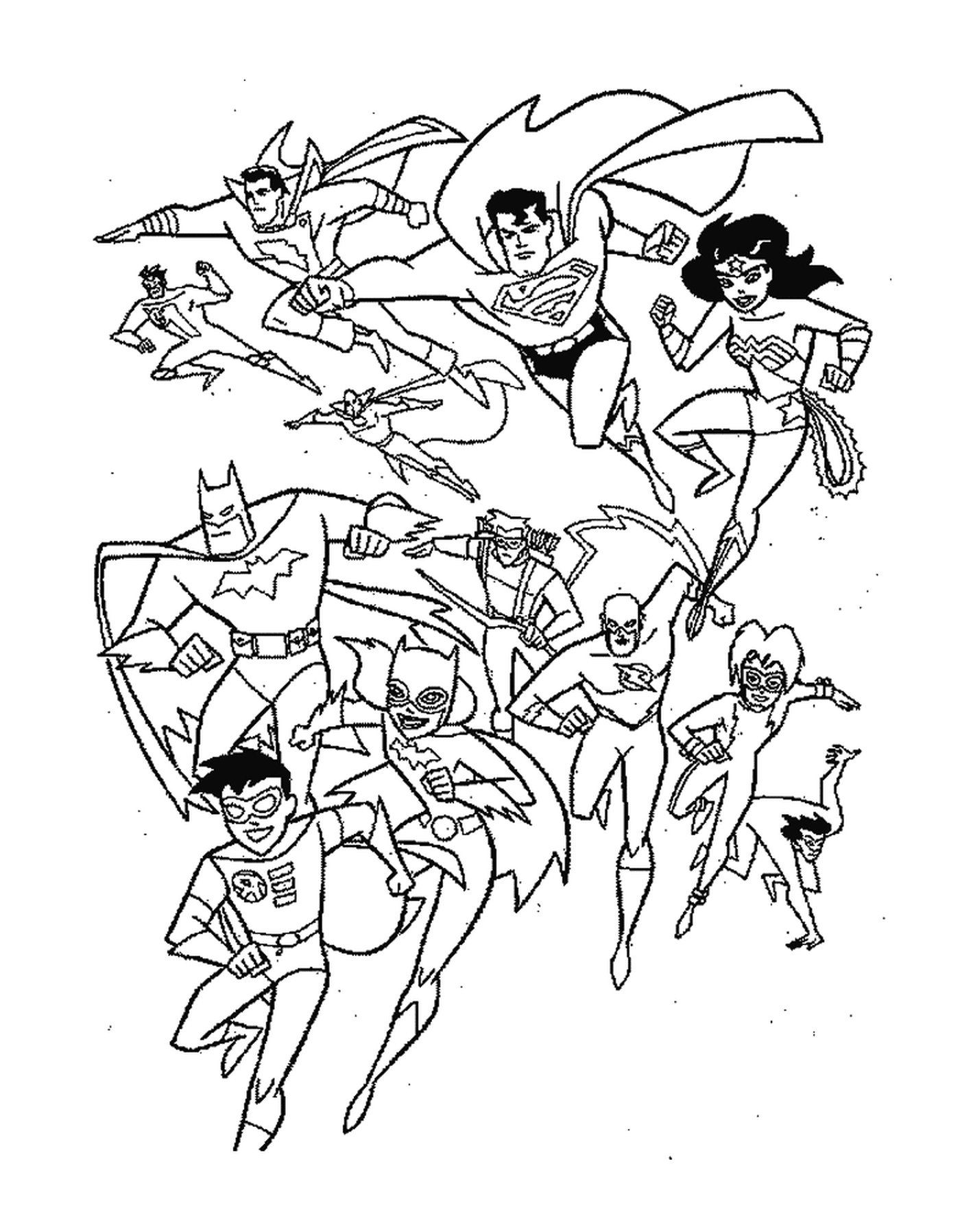 coloriage Superman avec ses copains super heros