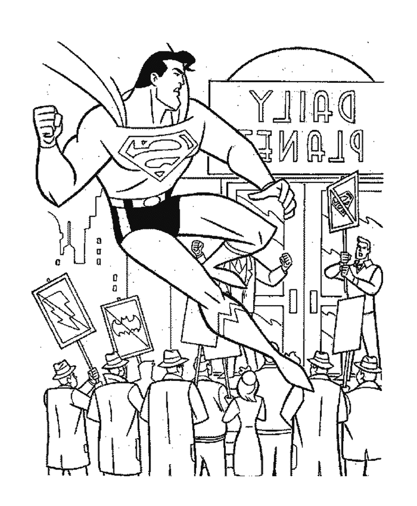 coloriage Superman devant le Daily Planet